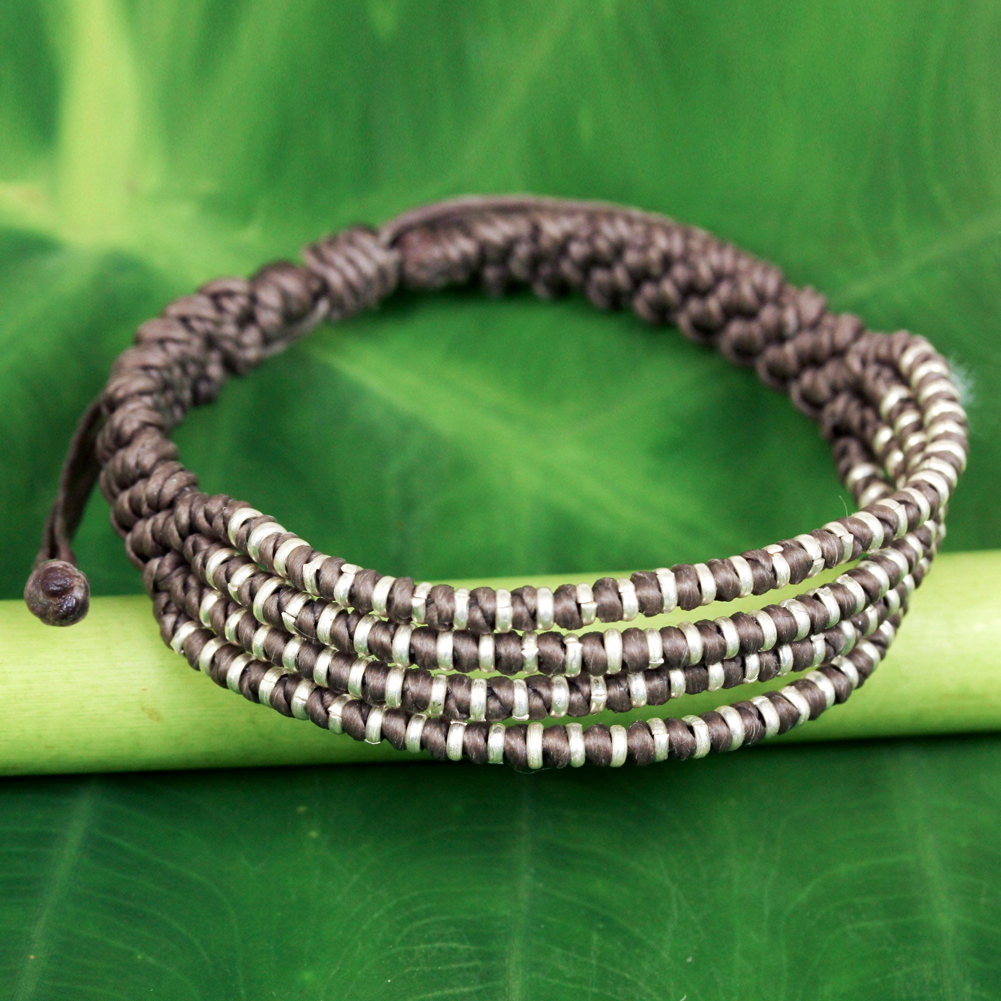 Premium Grey Chiang Mai Quartet Bracelet - Handcrafted Silver Accents