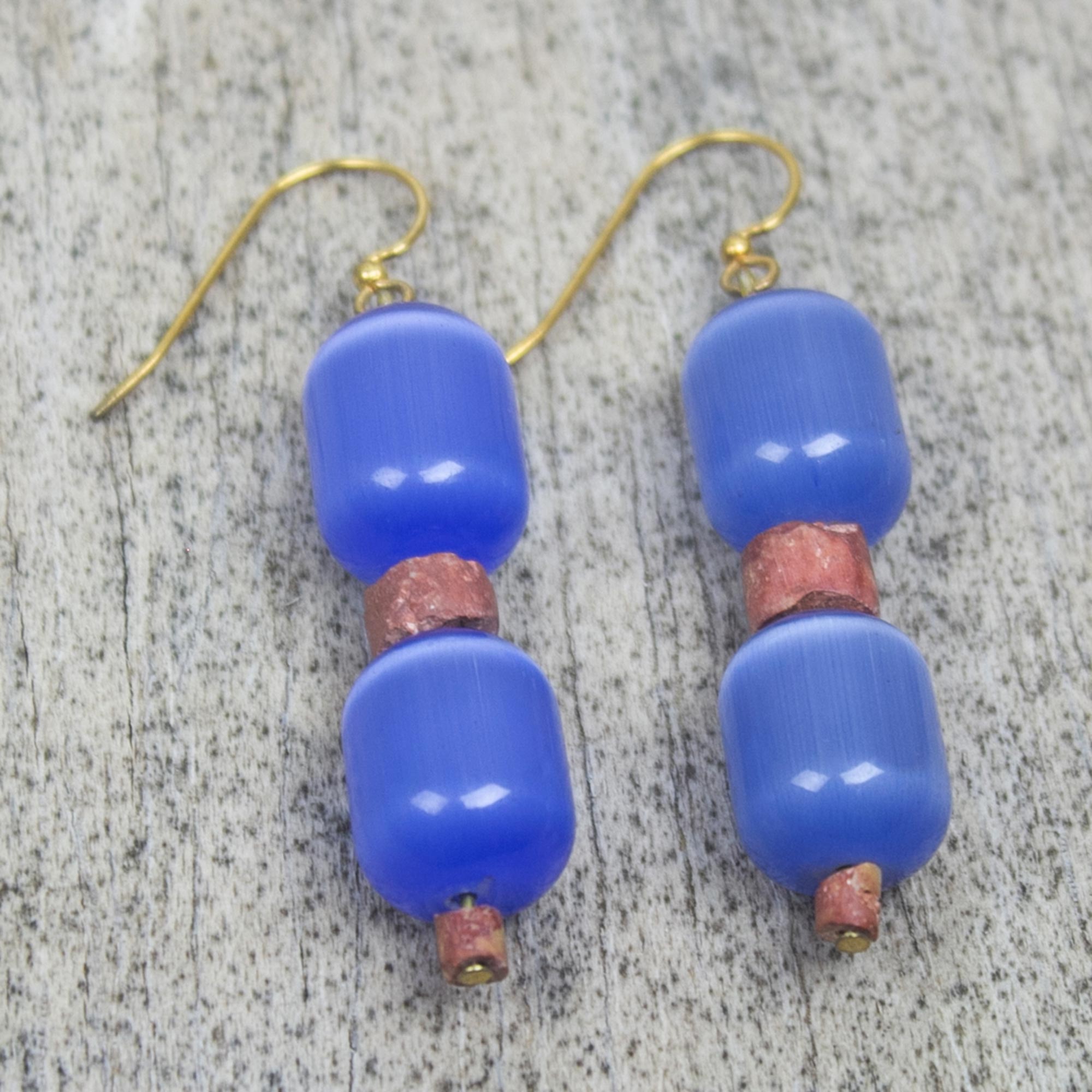 Premium Odehye Royal Blue Cat's Eye & Bauxite Beaded Earrings