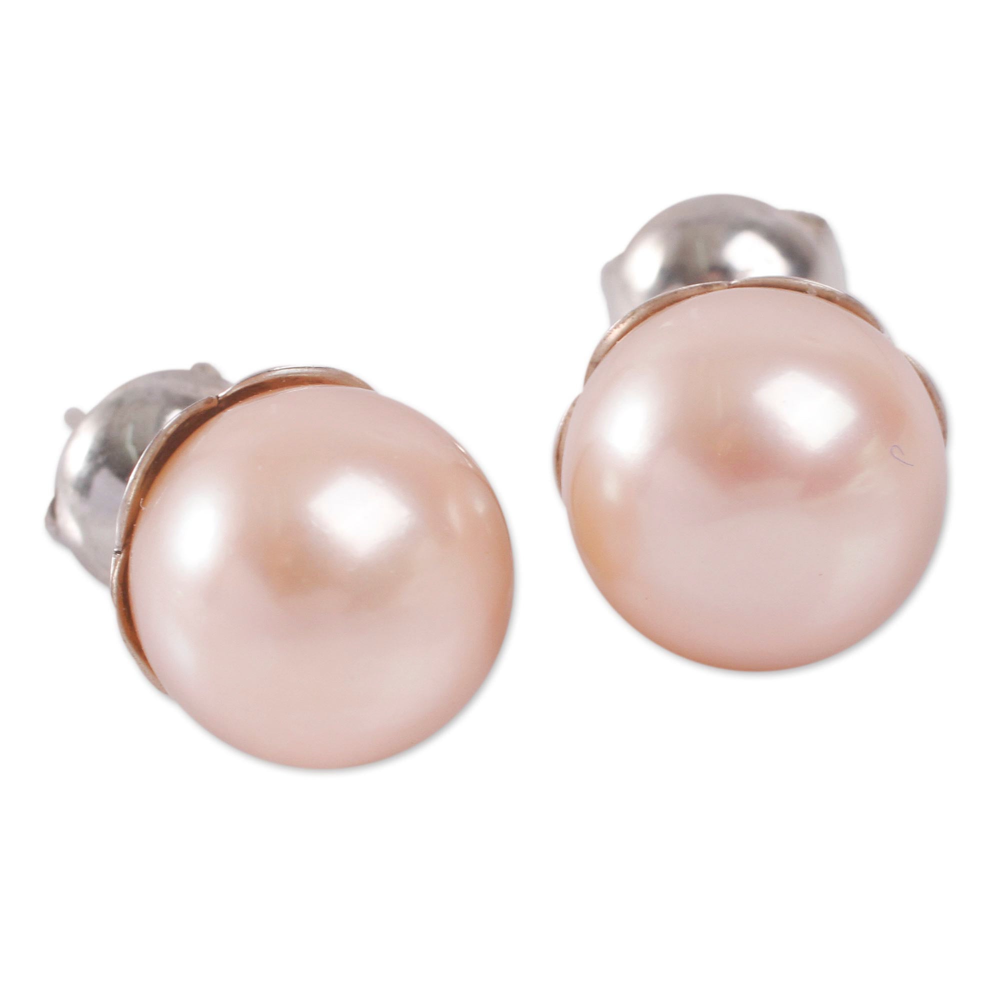 Premium Pink Cultured Pearl Stud Earrings - Handcrafted Floral Design in Sterling Silver