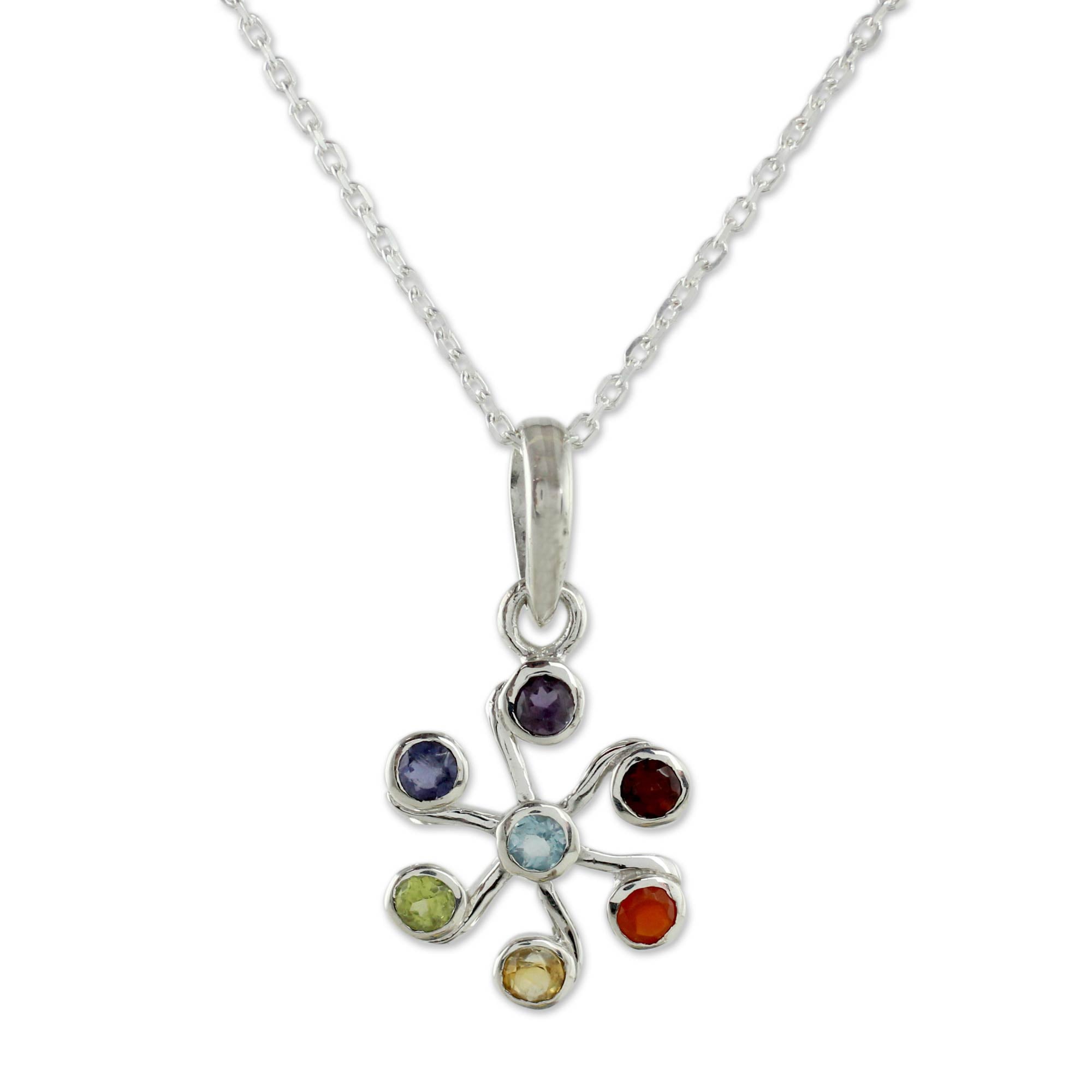 Premium Harmony Within Multi Gemstone Chakra Necklace - Sterling Silver Energy Jewelry