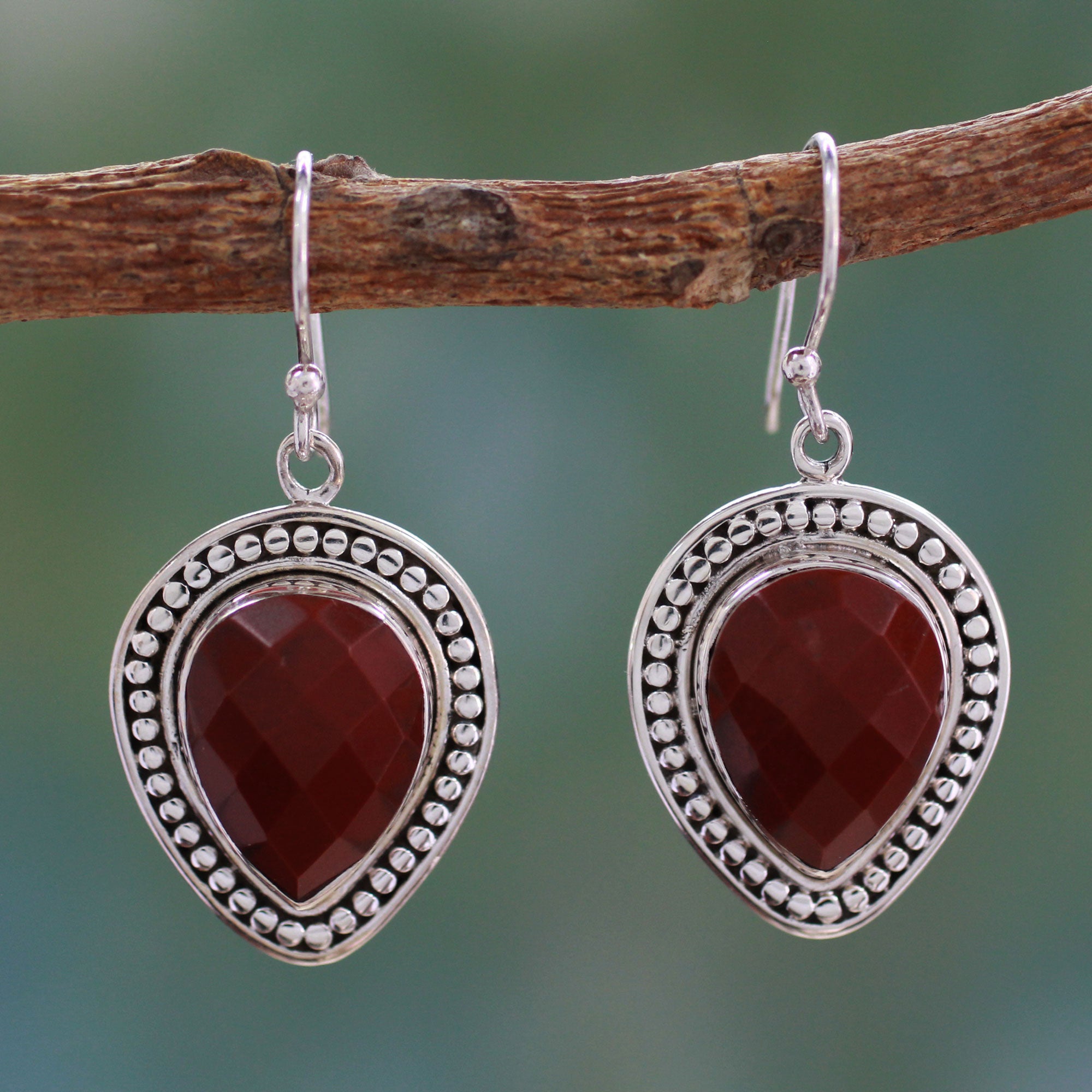 Premium Faceted Red Jasper Dangle Earrings - Handcrafted Sterling Silver Jewelry