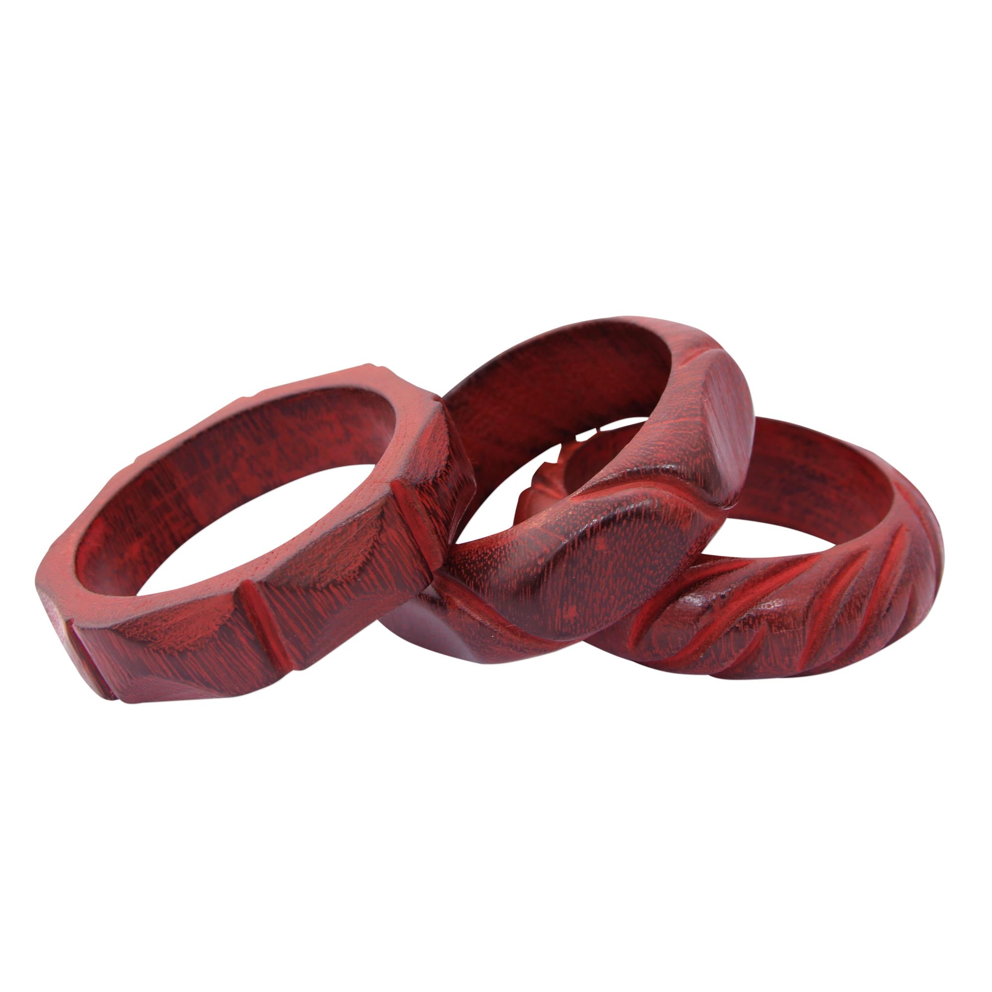 Premium Indian Romance Hand-Carved Mango Wood Bangle Bracelets Set of 3