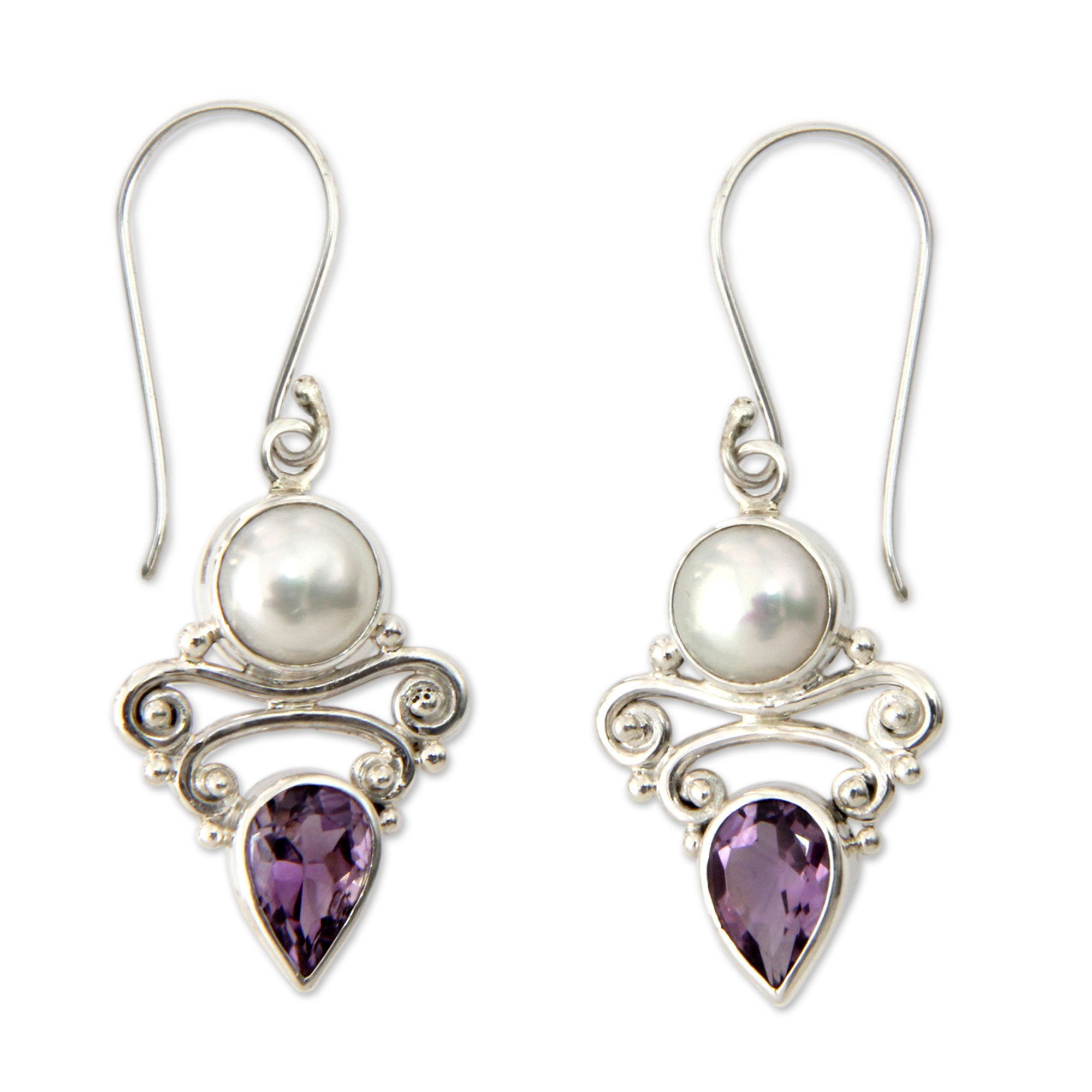 Premium Guardian Moon Earrings – Amethyst & White Pearl Bridal Jewelry