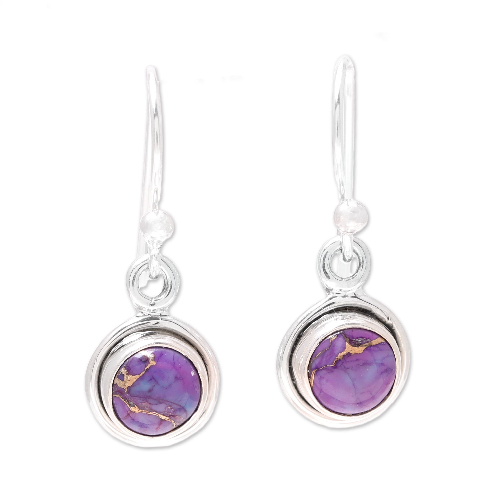 Premium Purple Moon Dangle Earrings in Sterling Silver & Turquoise