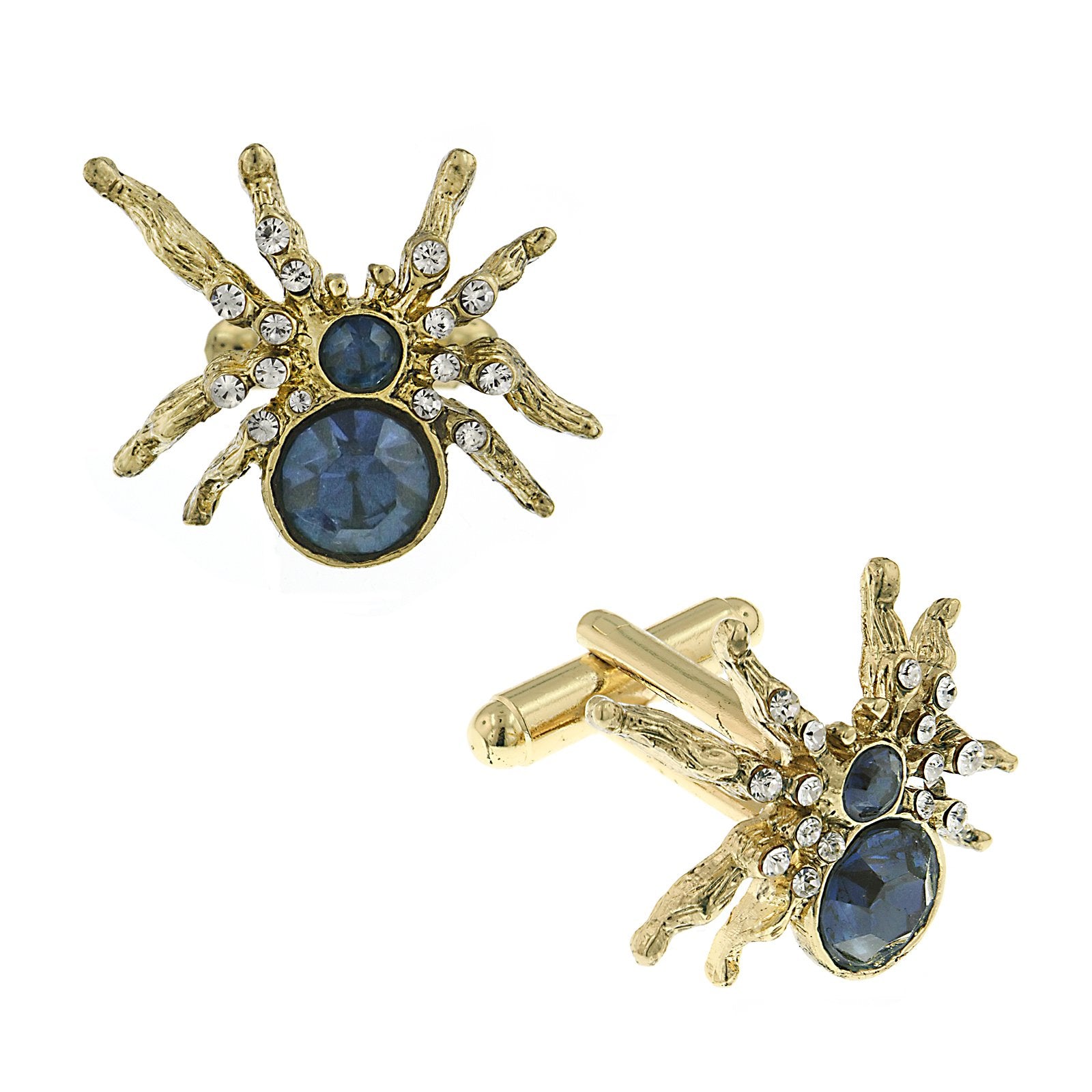 Premium 1928 Jewelry® 14K Gold Dipped Blue Crystal Spider Cufflinks - Ultimate Style Upgrade