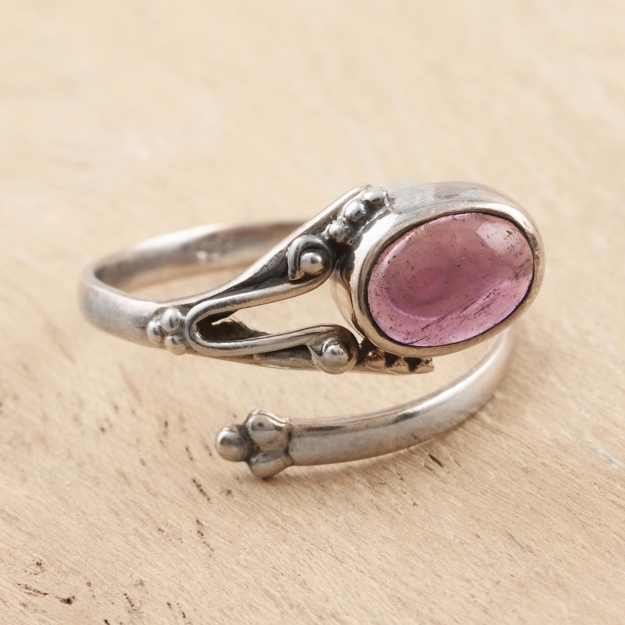 Premium Summer Berries Amethyst Sterling Silver Wrap Ring - Handcrafted Elegance