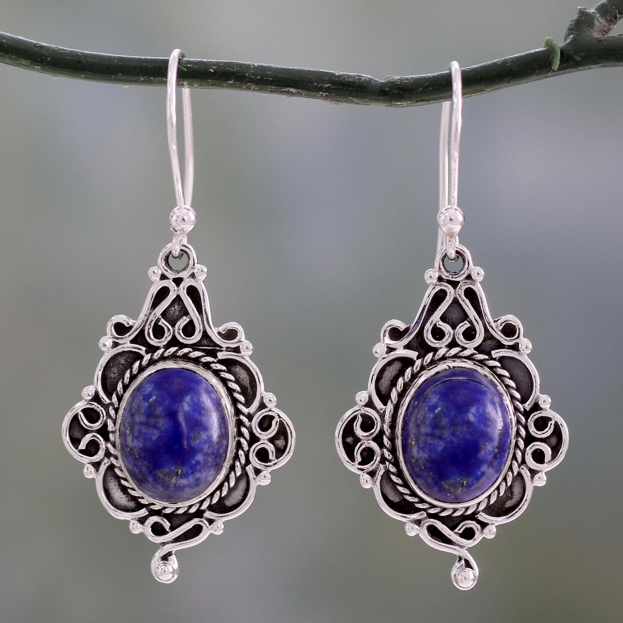 Premium Sky Symphony Lapis Lazuli Oval Dangle Earrings - Elegant Sterling Silver Design