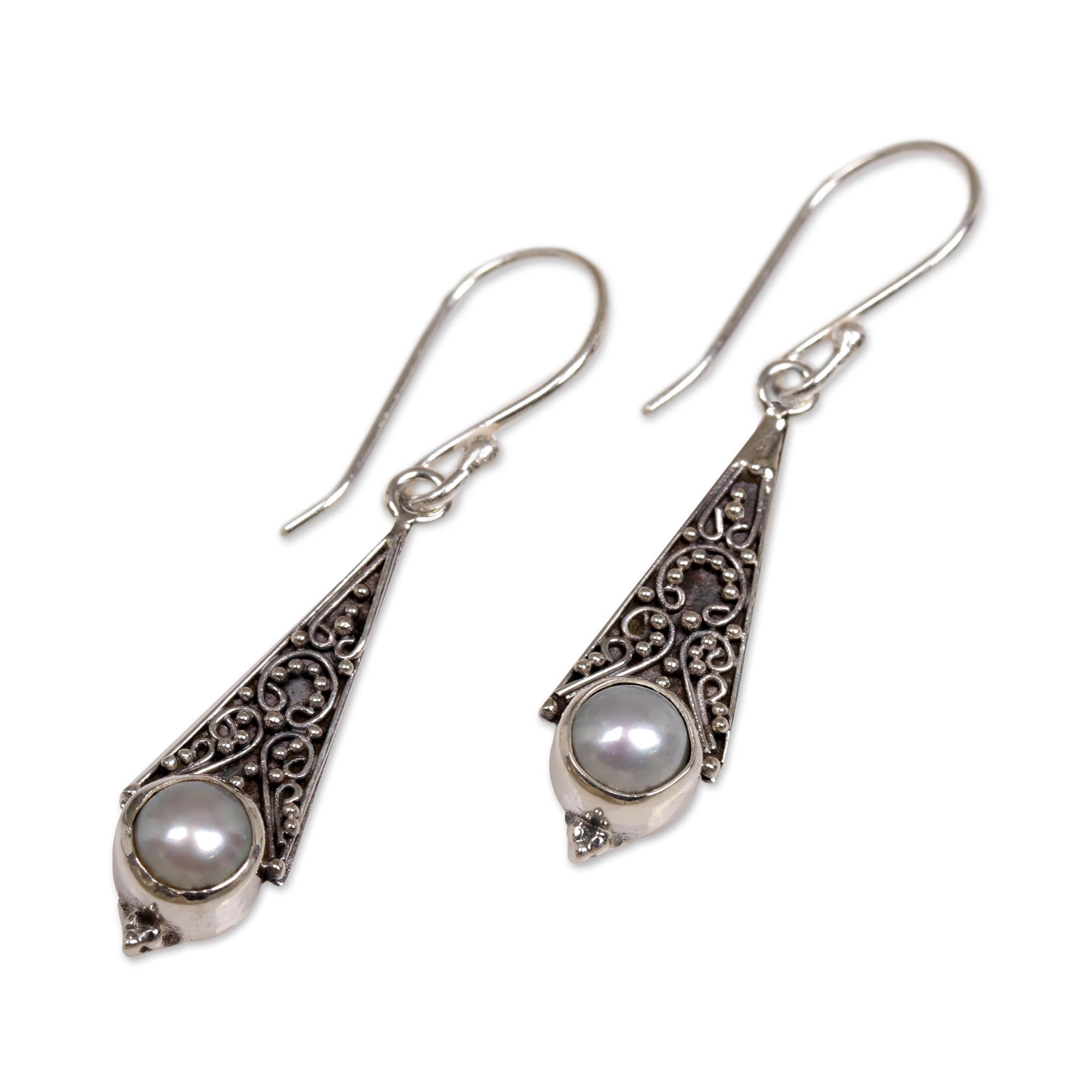 Premium Triangular Moons Mabe Pearl Dangle Earrings - Handcrafted in Bali