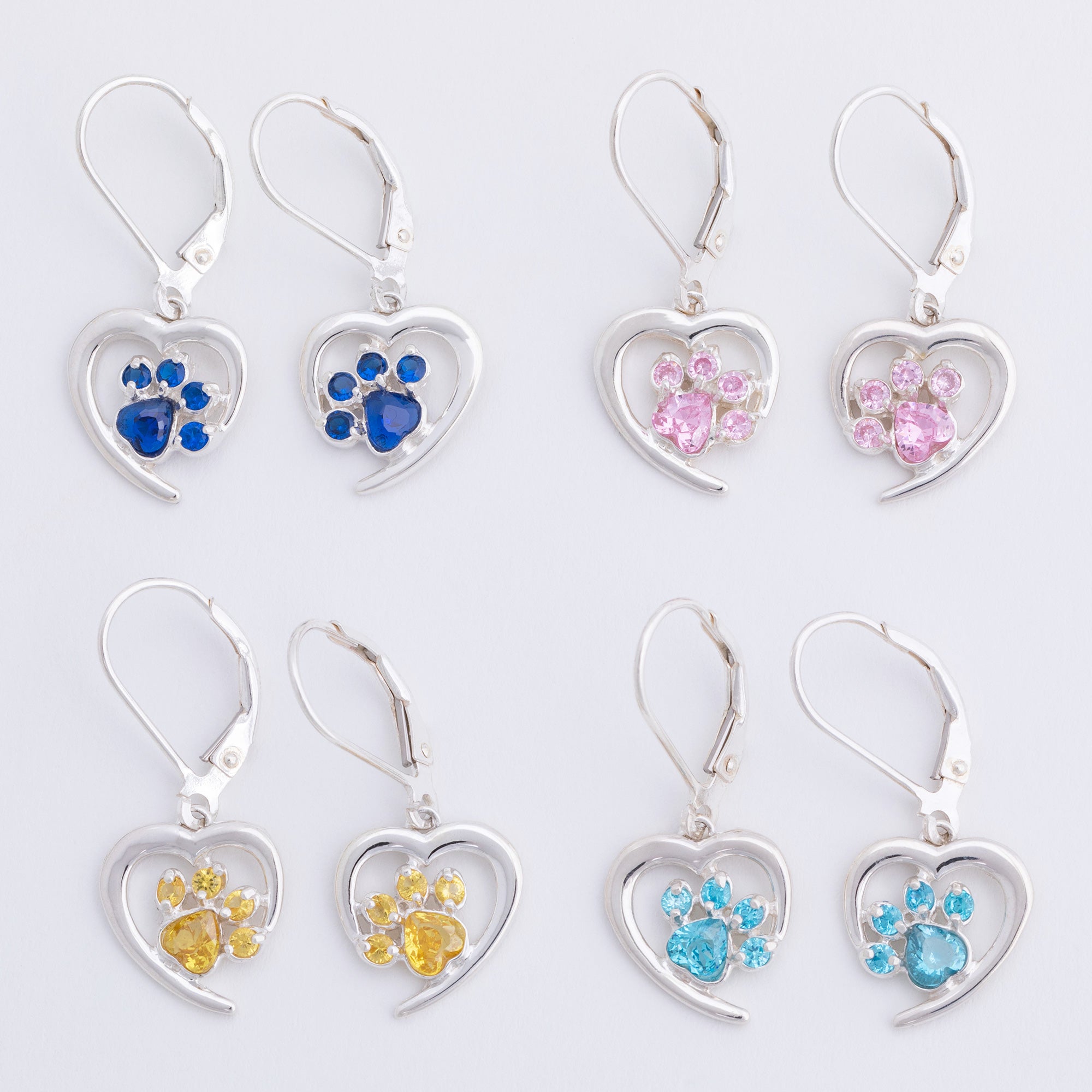 Premium Sterling Silver Birthstone Paw Print Earrings - Always in My Heart