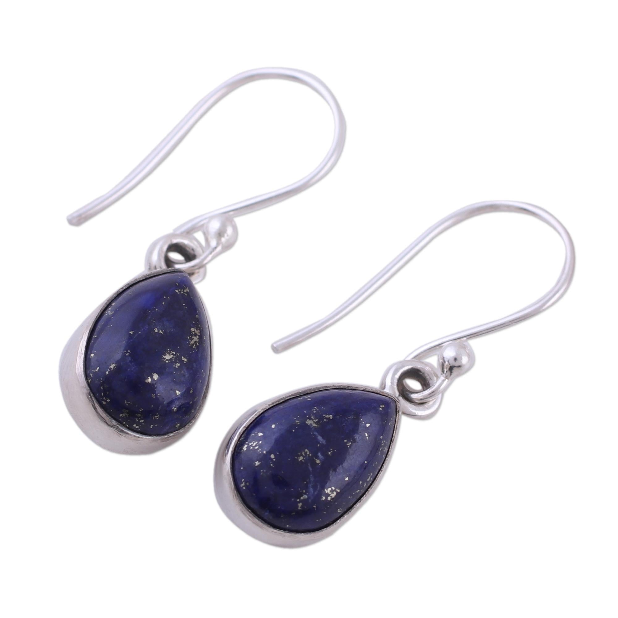 Premium Lapis Lazuli & Silver Dangle Earrings - Handcrafted Elegance