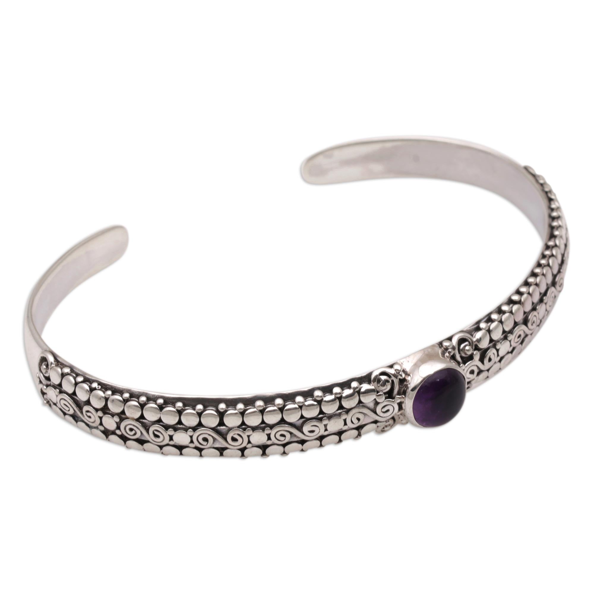 Premium Amethyst & Sterling Silver Cuff Bracelet - Handcrafted in Bali