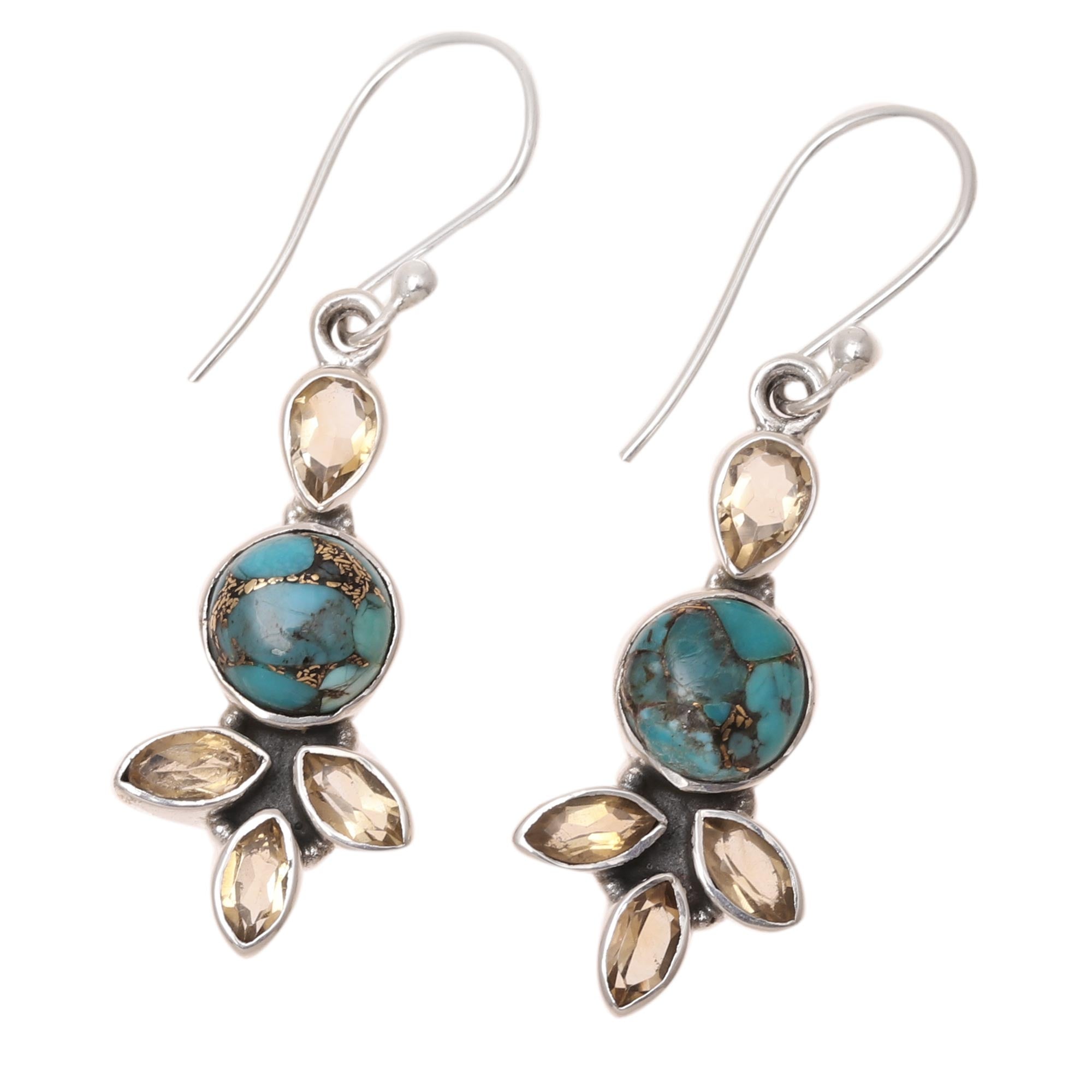 Premium Glimmering Glory Citrine & Turquoise Dangle Earrings - Handcrafted in India