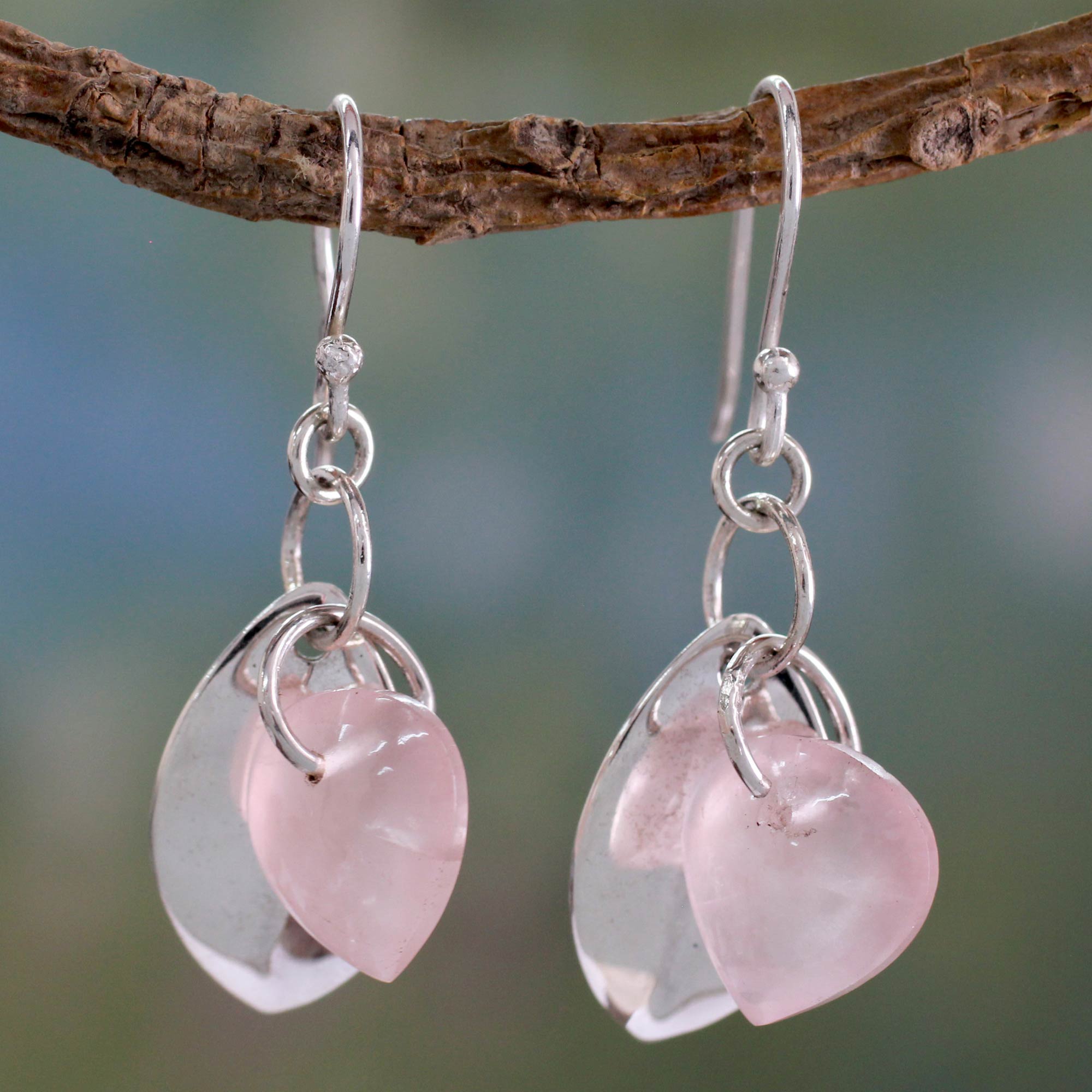 Premium Glistening Dew Rose Quartz Earrings - Fair Trade Sterling Silver