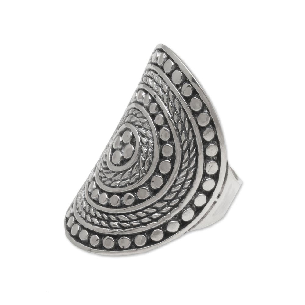 Premium Dotted Shield 925 Sterling Silver Cocktail Ring - Handcrafted in Bali