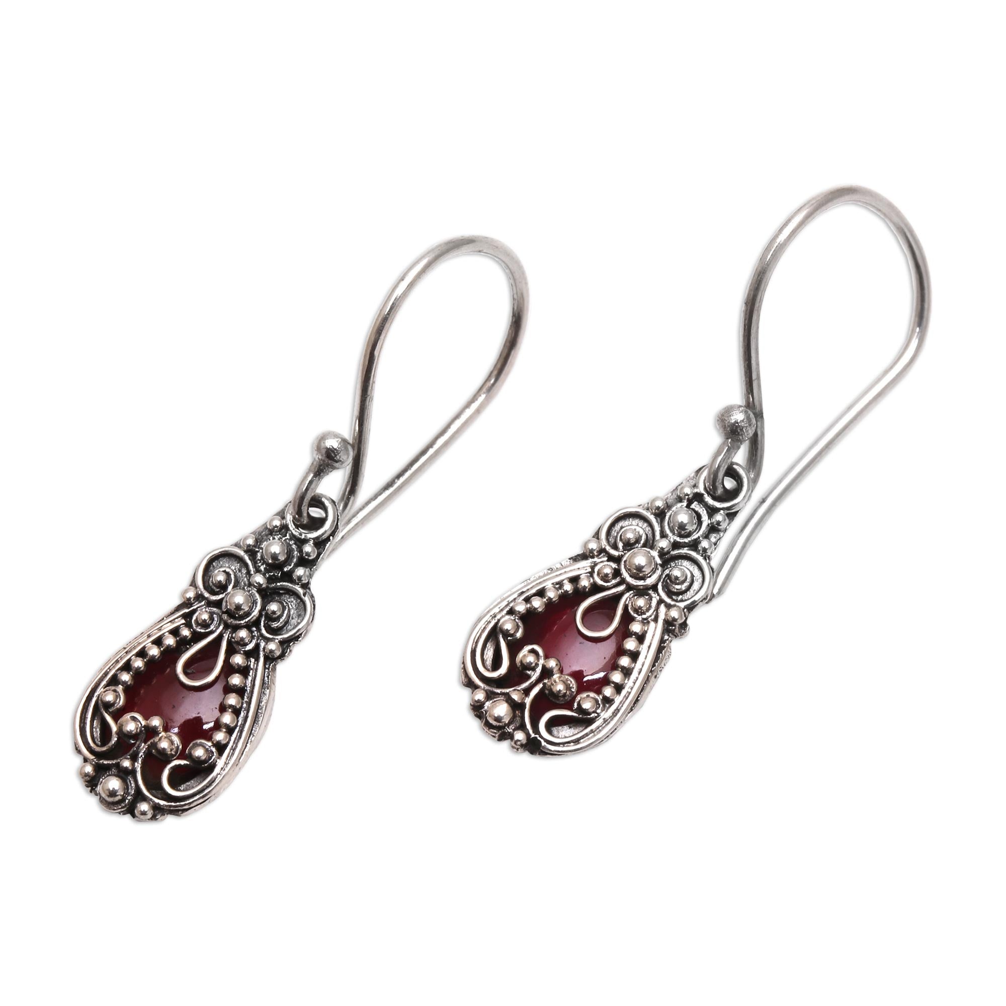 Premium Red Blossoms Garnet Earrings - Handmade Sterling Silver