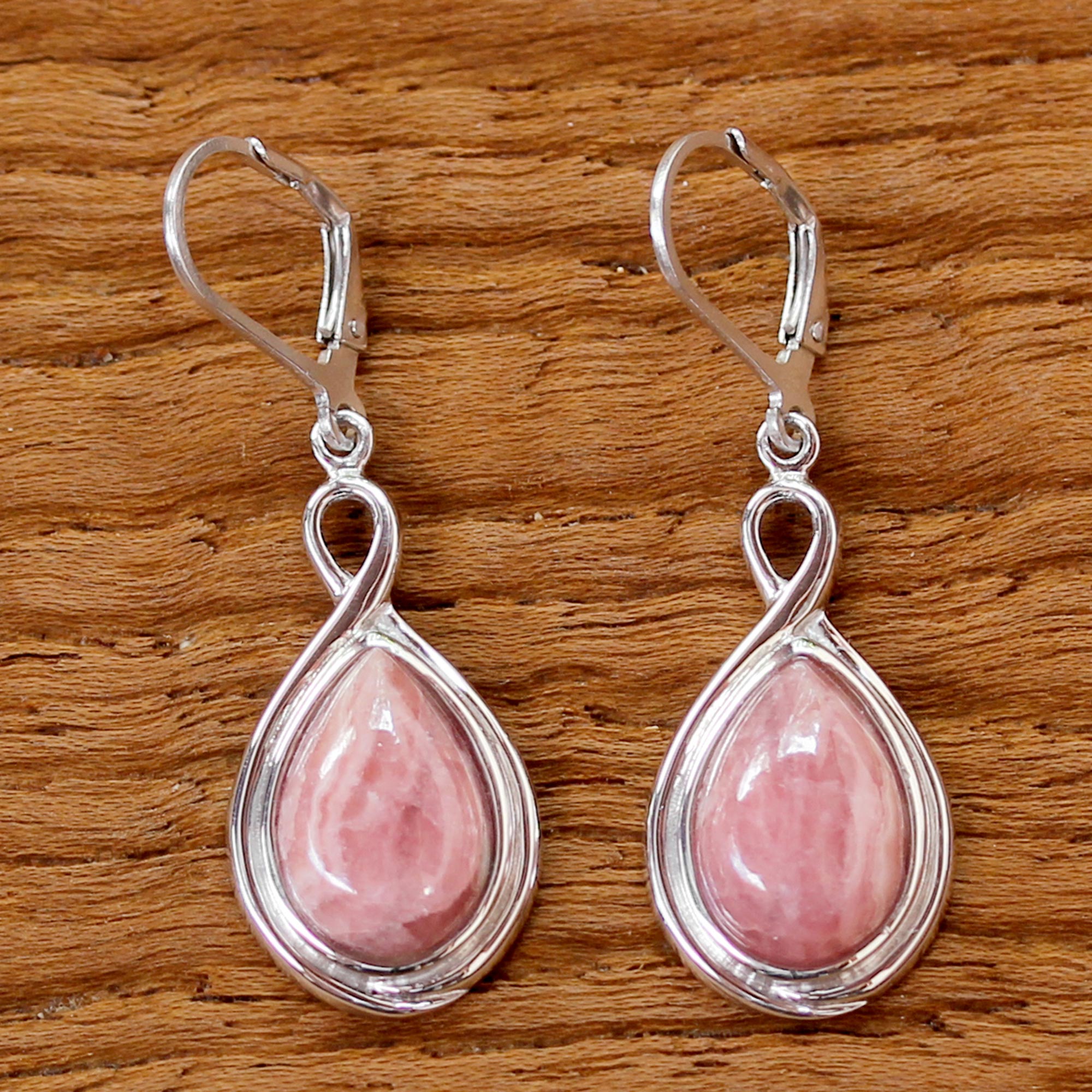 Premium Glamorous Rose Thai Rhodochrosite Sterling Silver Drop Earrings