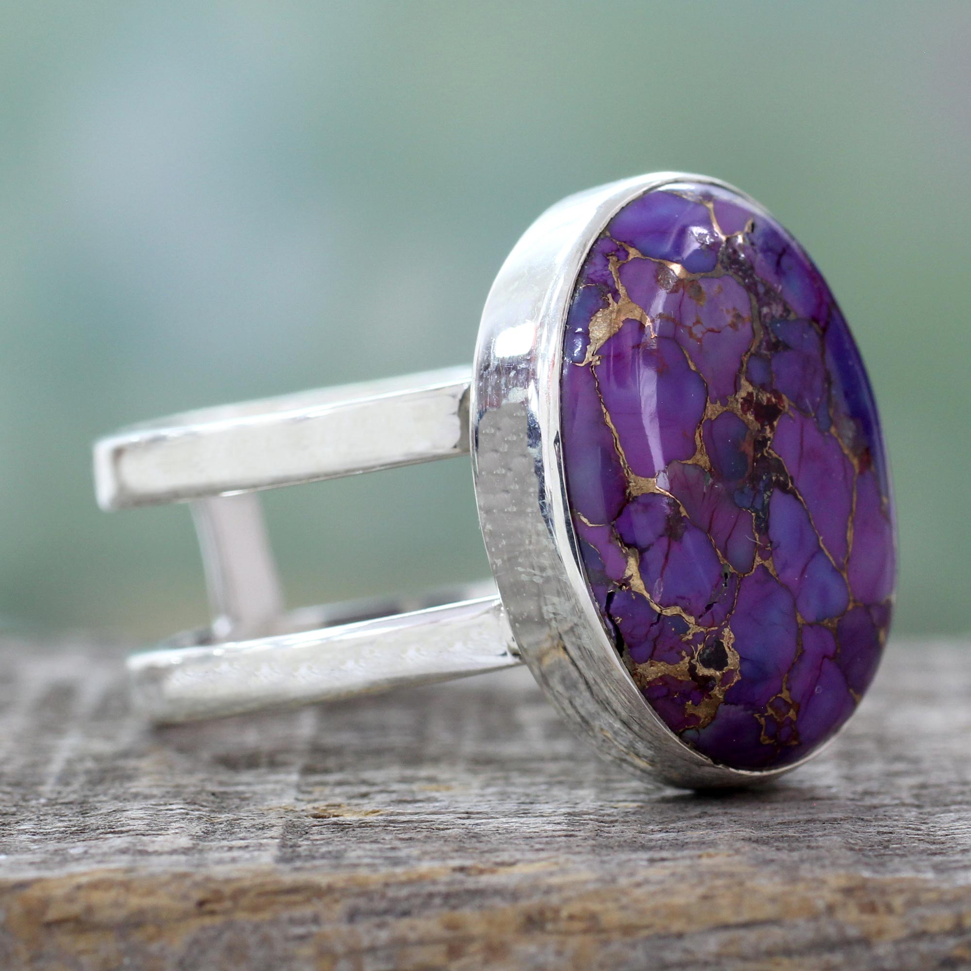 Premium Purple Island Sterling Silver Ring with Composite Turquoise