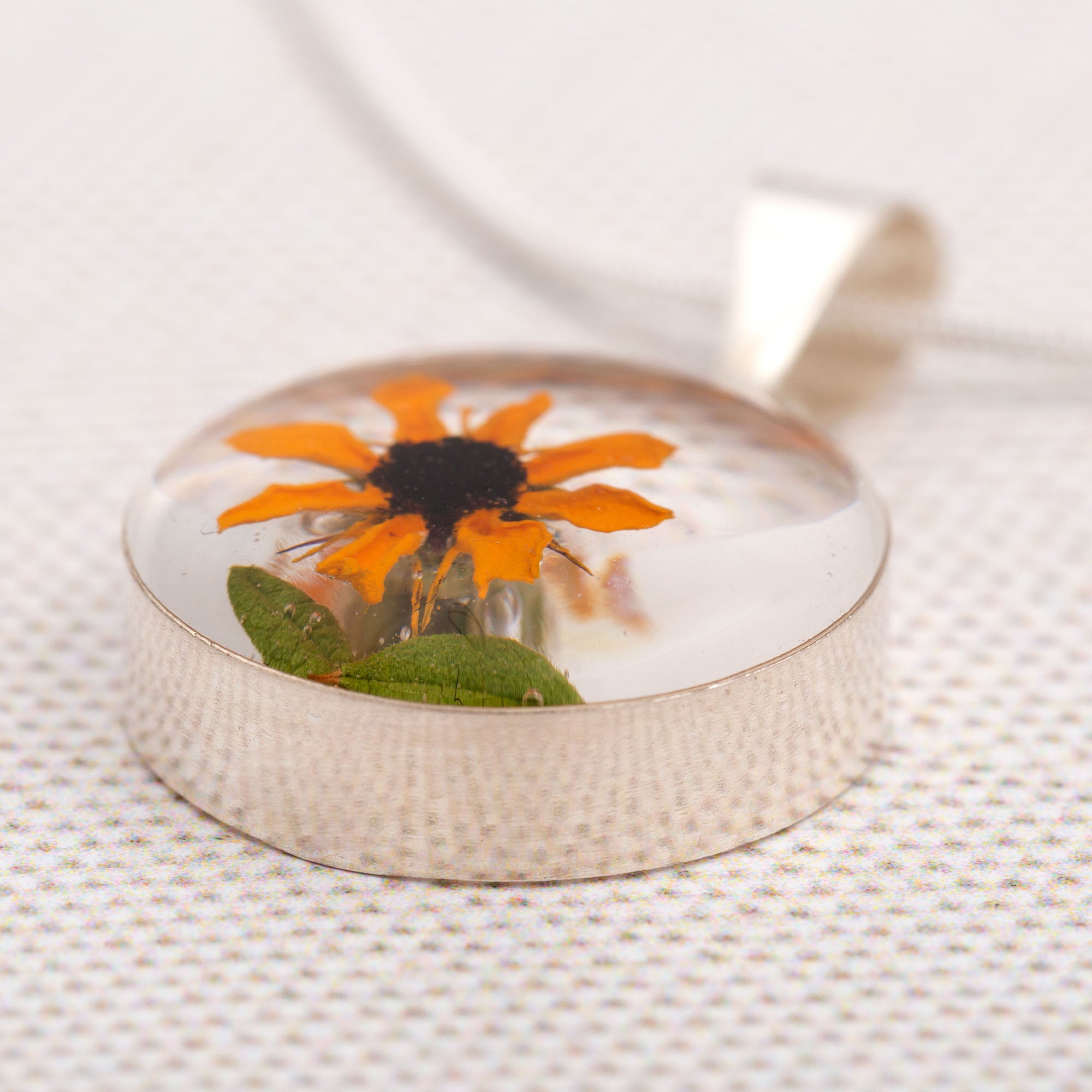 Premium Sterling Silver & Real Sunflower Necklace - Handmade Fair Trade Jewelry