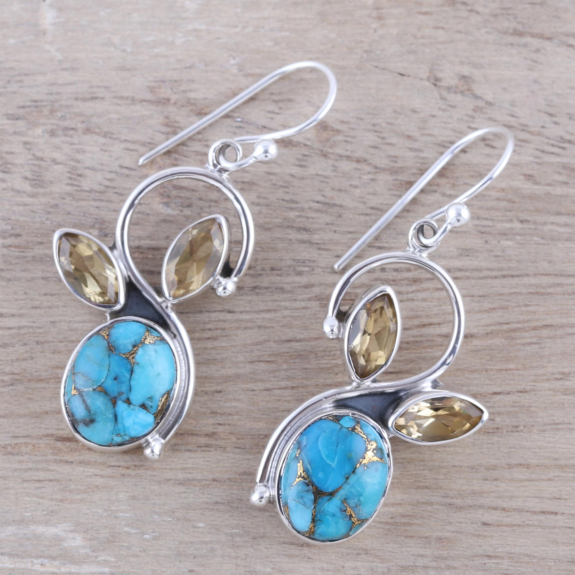 Premium Citrine & Turquoise Dangle Earrings – Handcrafted in India