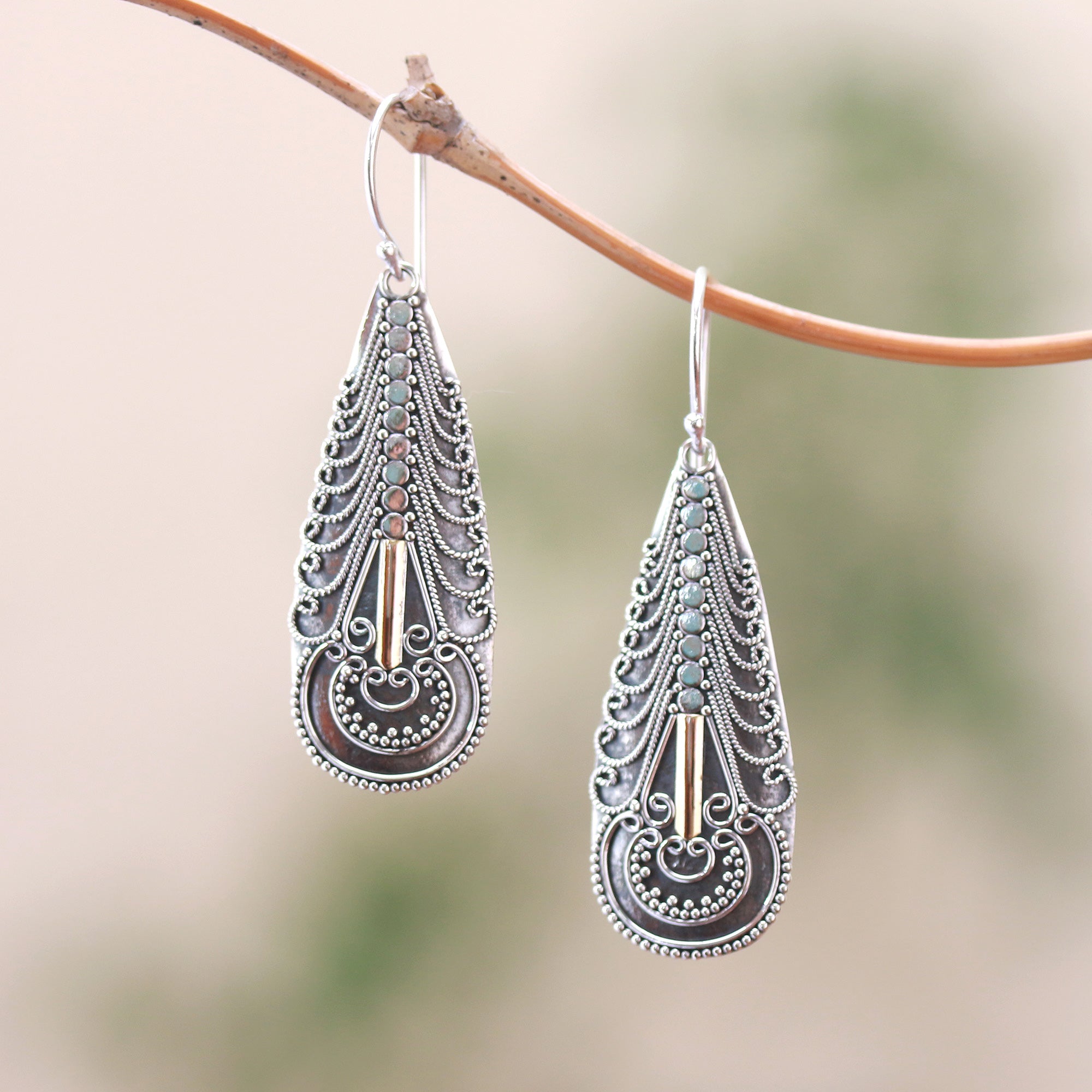 Premium Balinese Artisan Sterling Silver Dangle Earrings with 18K Gold Accents