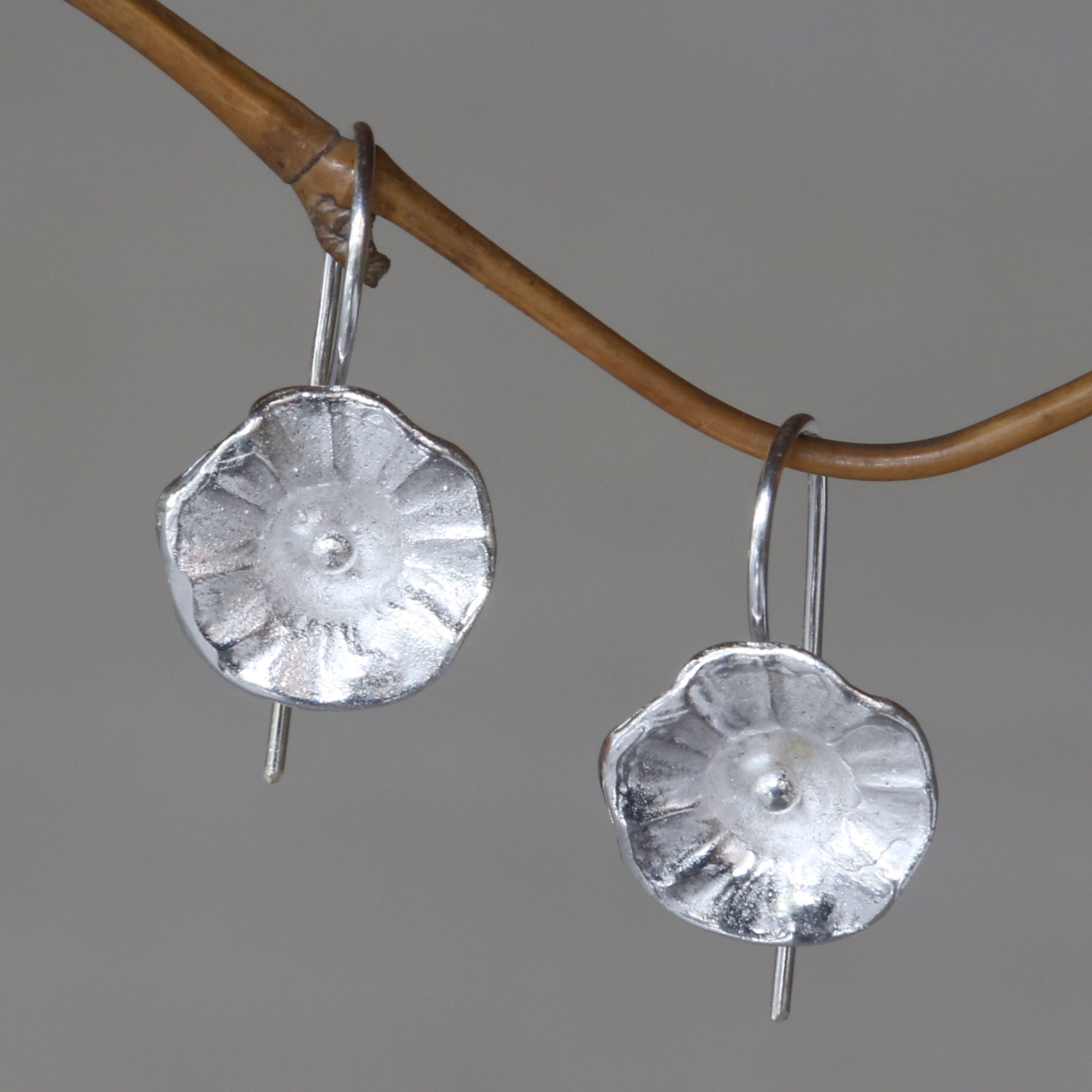 Premium Handmade Hollyhocks Sterling Silver Earrings – Nature-Inspired Bali Jewelry