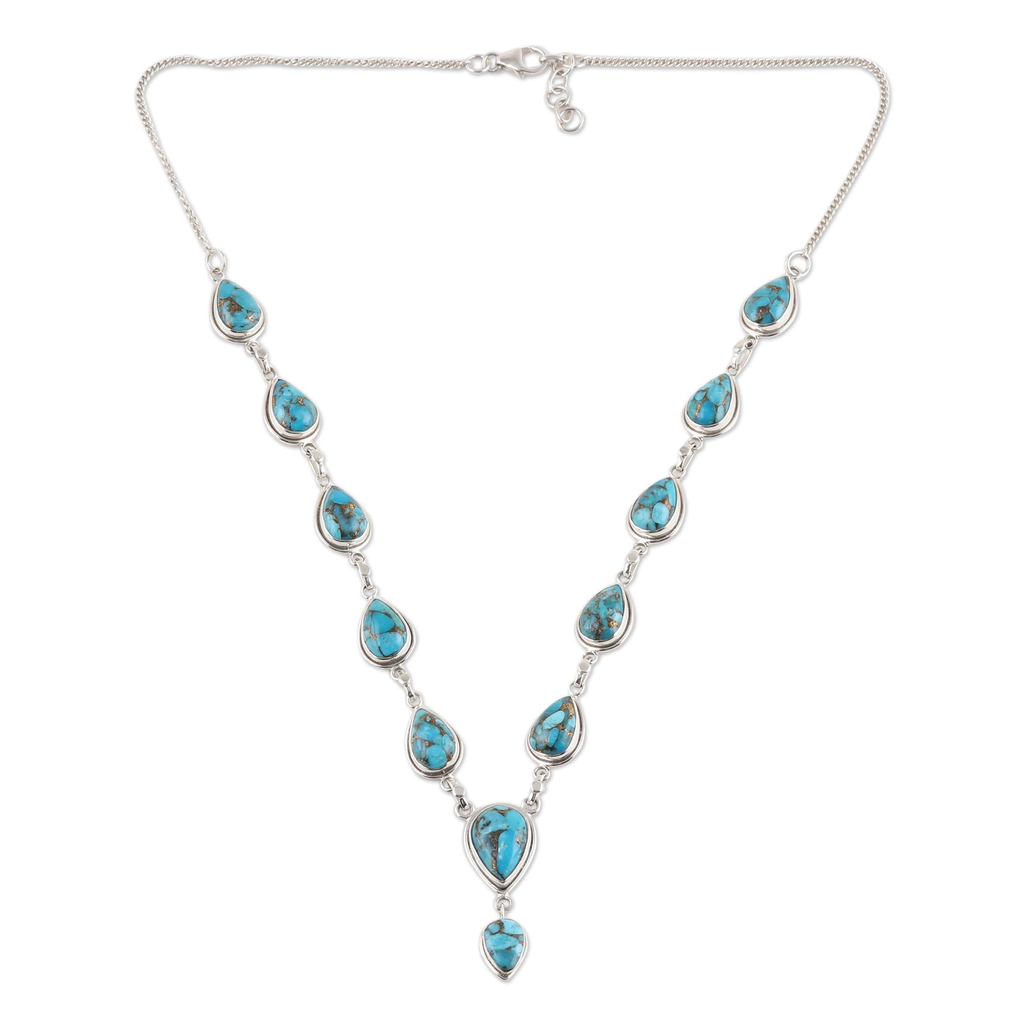 Premium Aura of Beauty Turquoise Y-Necklace - Handcrafted in India