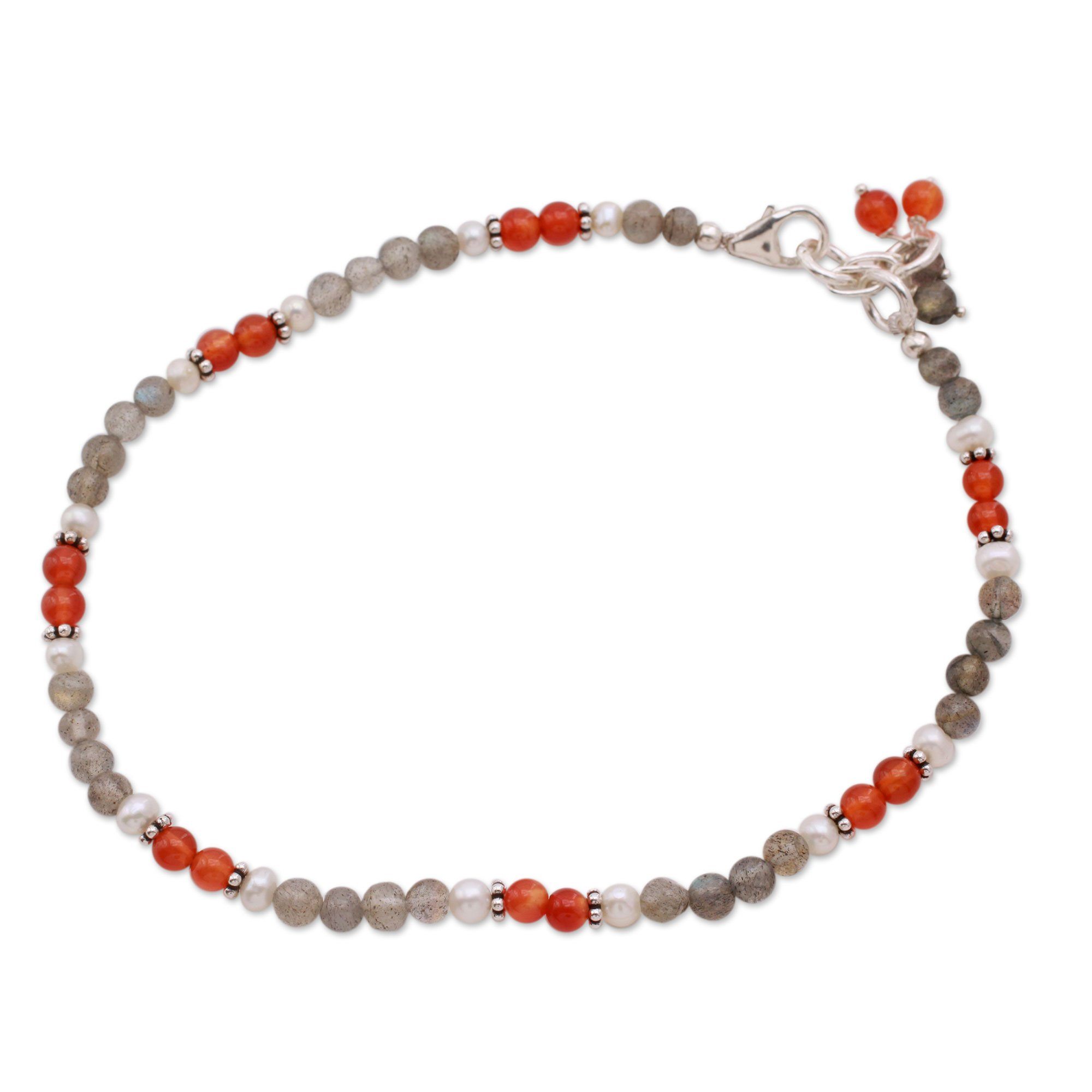 Premium Gemstone & Sterling Silver Beaded Anklet - Dusk Sky Design