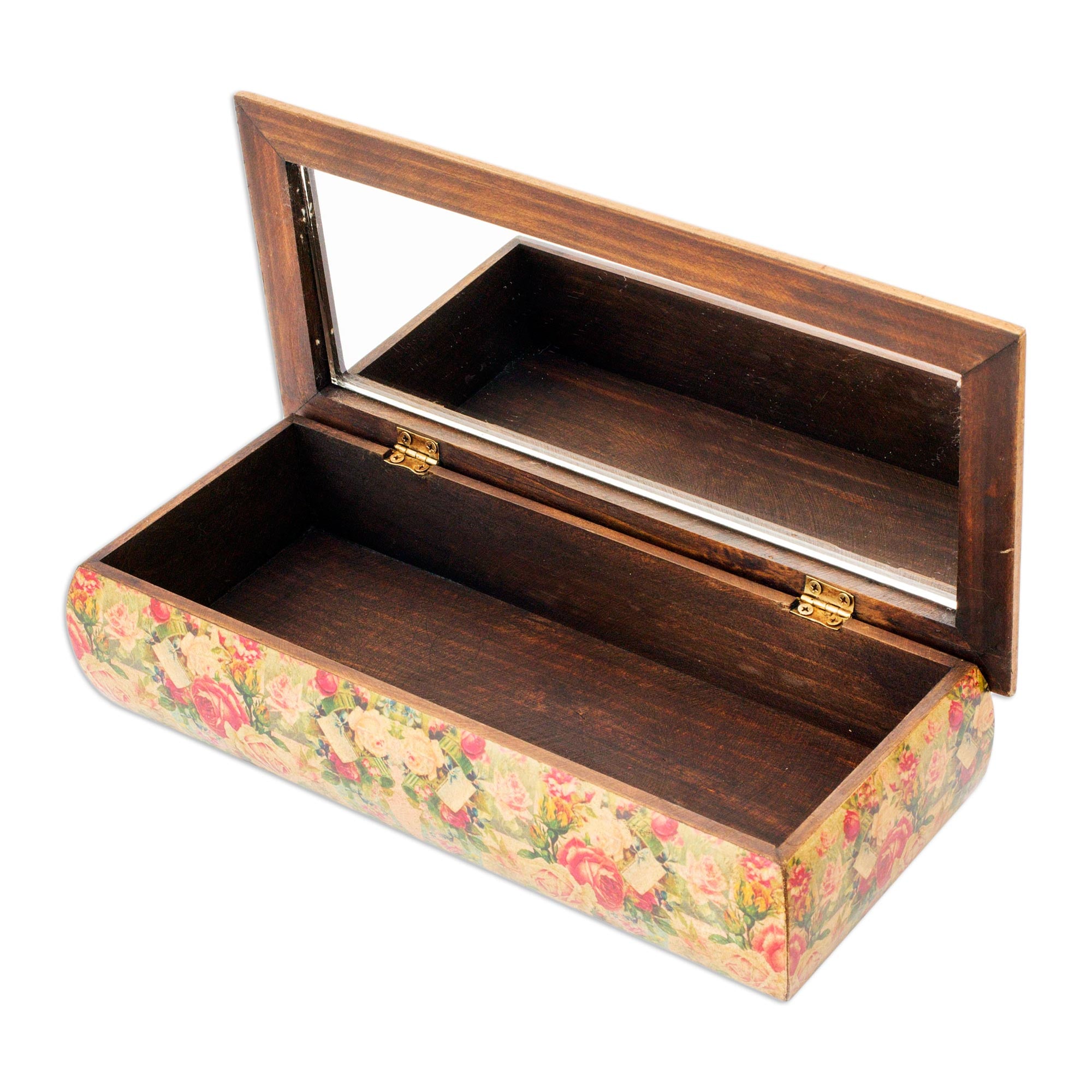 Premium Handcrafted Mexican Rose Jewelry Box with Mirror | Decoupage Art