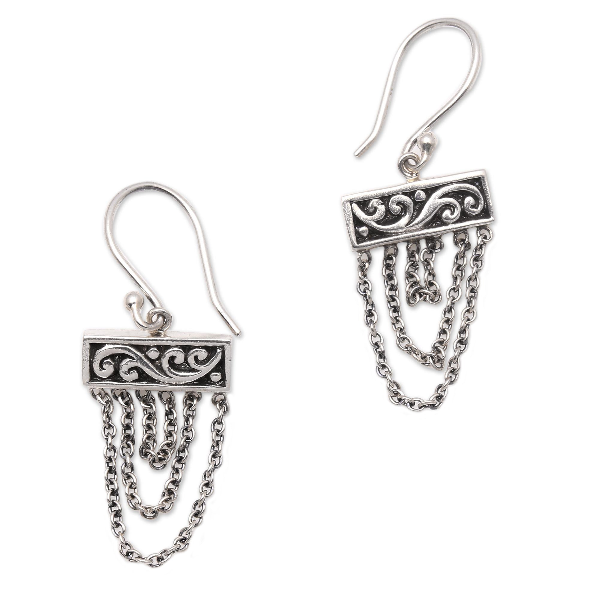 Premium Bali Sterling Silver Chain Dangle Earrings – Handcrafted Elegance