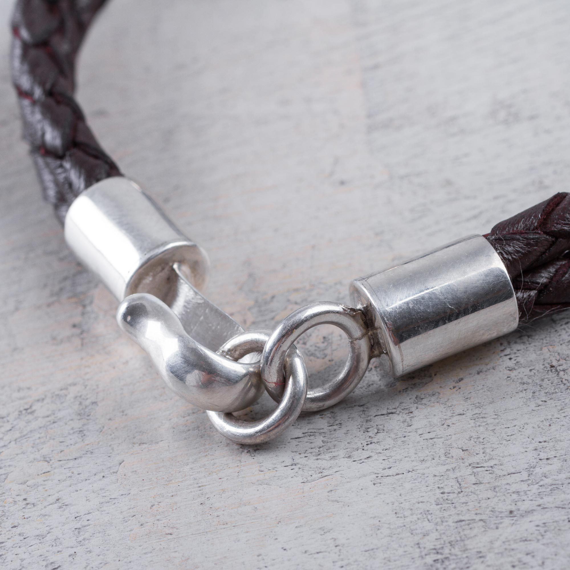 Premium Men's Brown Leather & Sterling Silver Braided Bracelet - Handcrafted in Peru