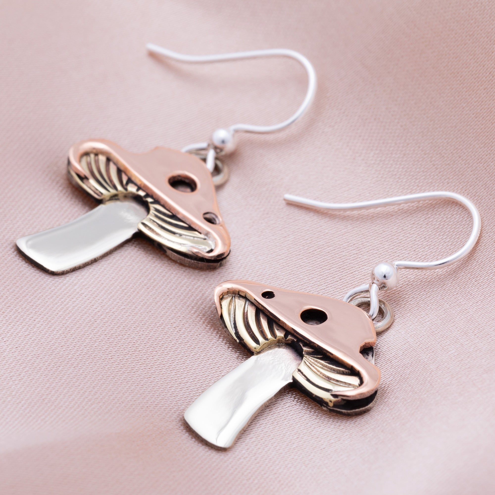 Premium Mixed Metal Whimsical Mushroom Earrings