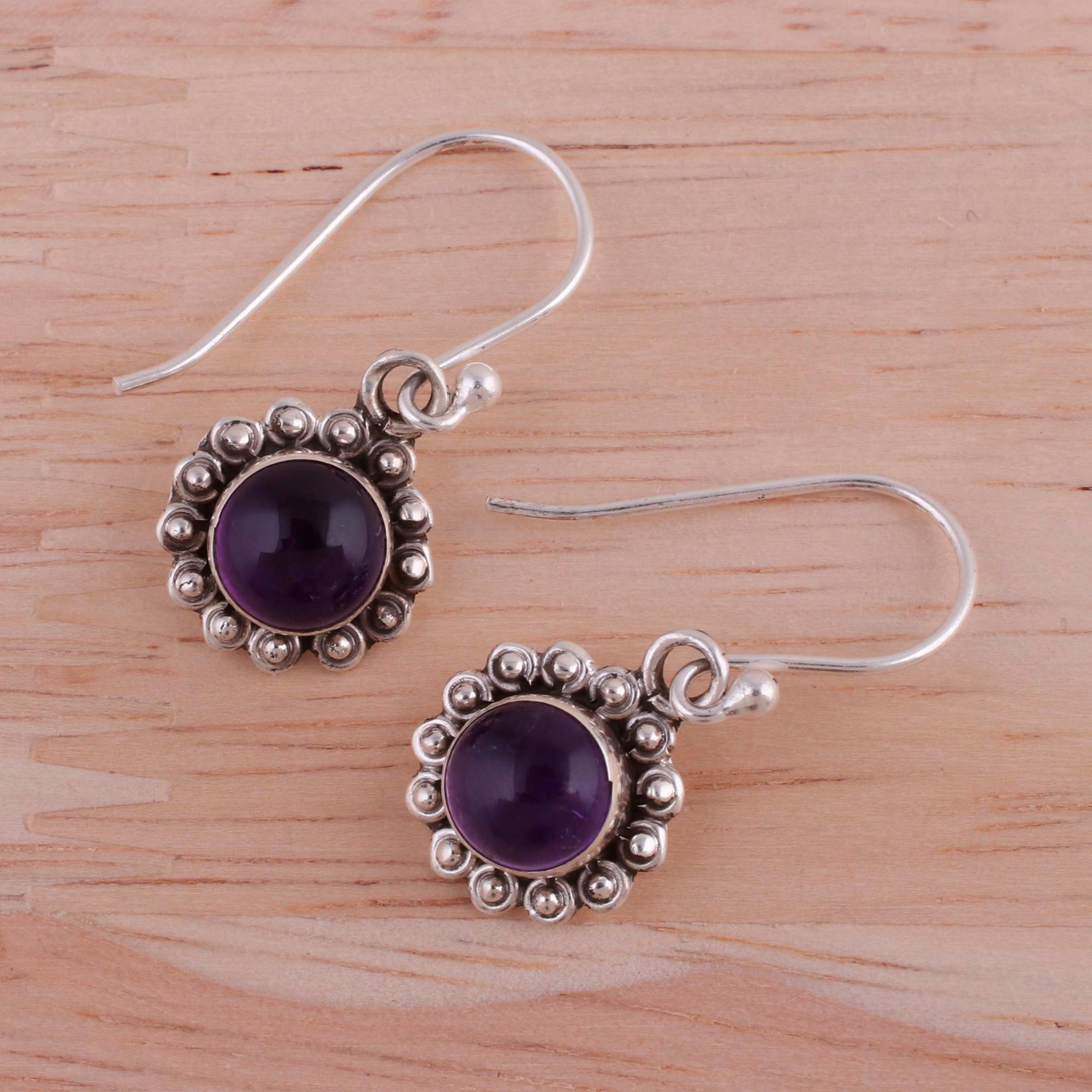 Premium Indian Amethyst Floral Dangle Earrings in Sterling Silver