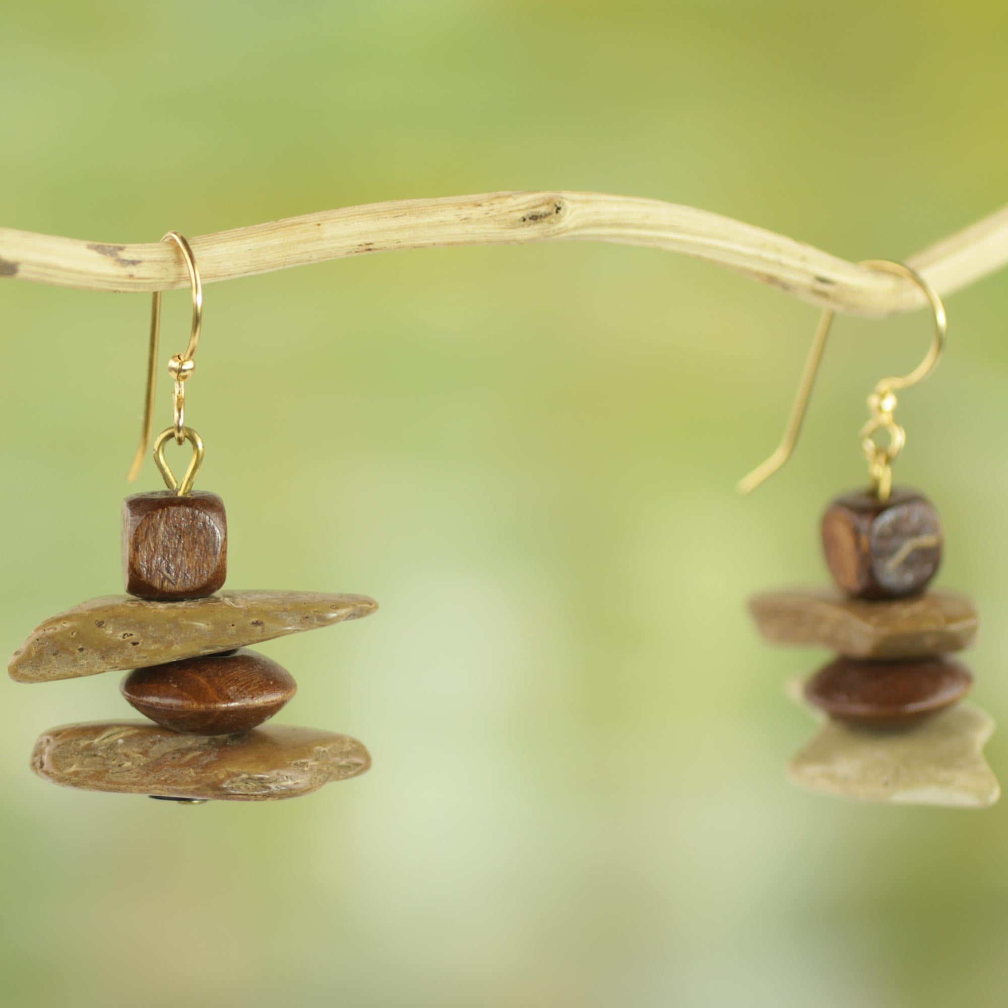 Premium Handcrafted African Monolith Earrings – Sese Wood & Coconut Shell Design