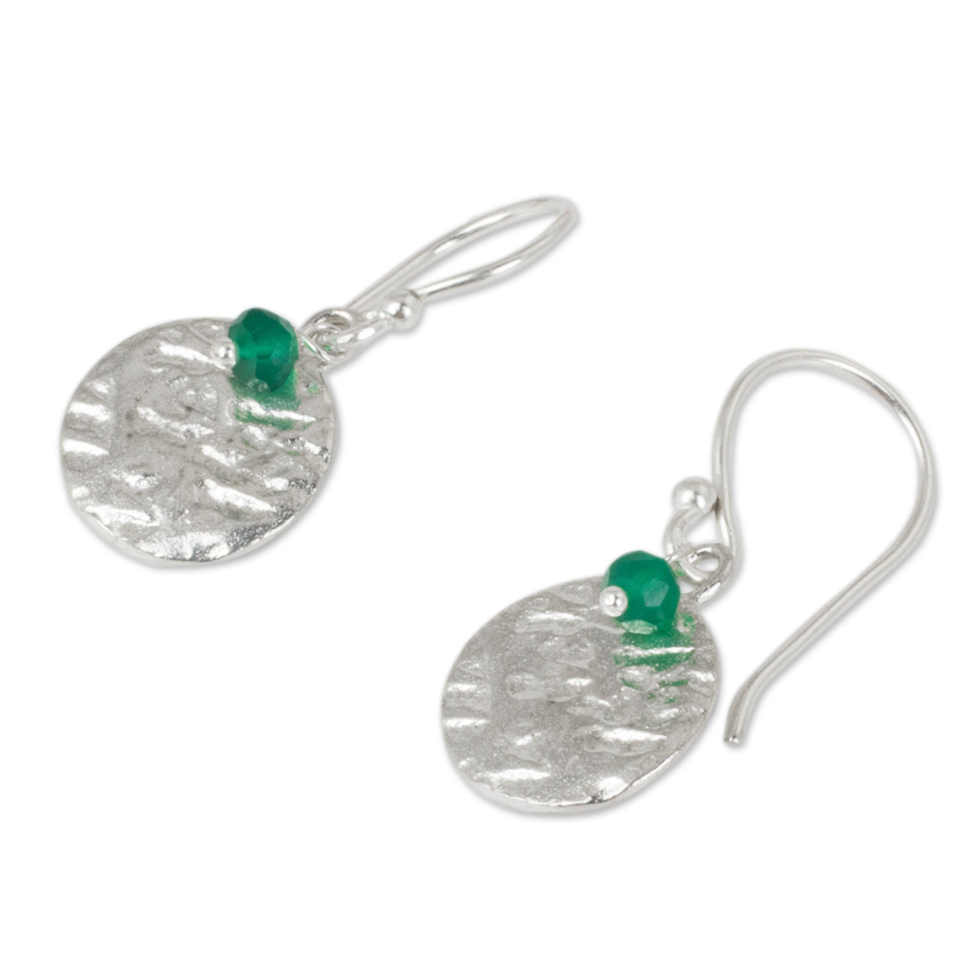 Premium Green Harvest Moon Sterling Silver Earrings with Green Onyx - Artisan Crafted