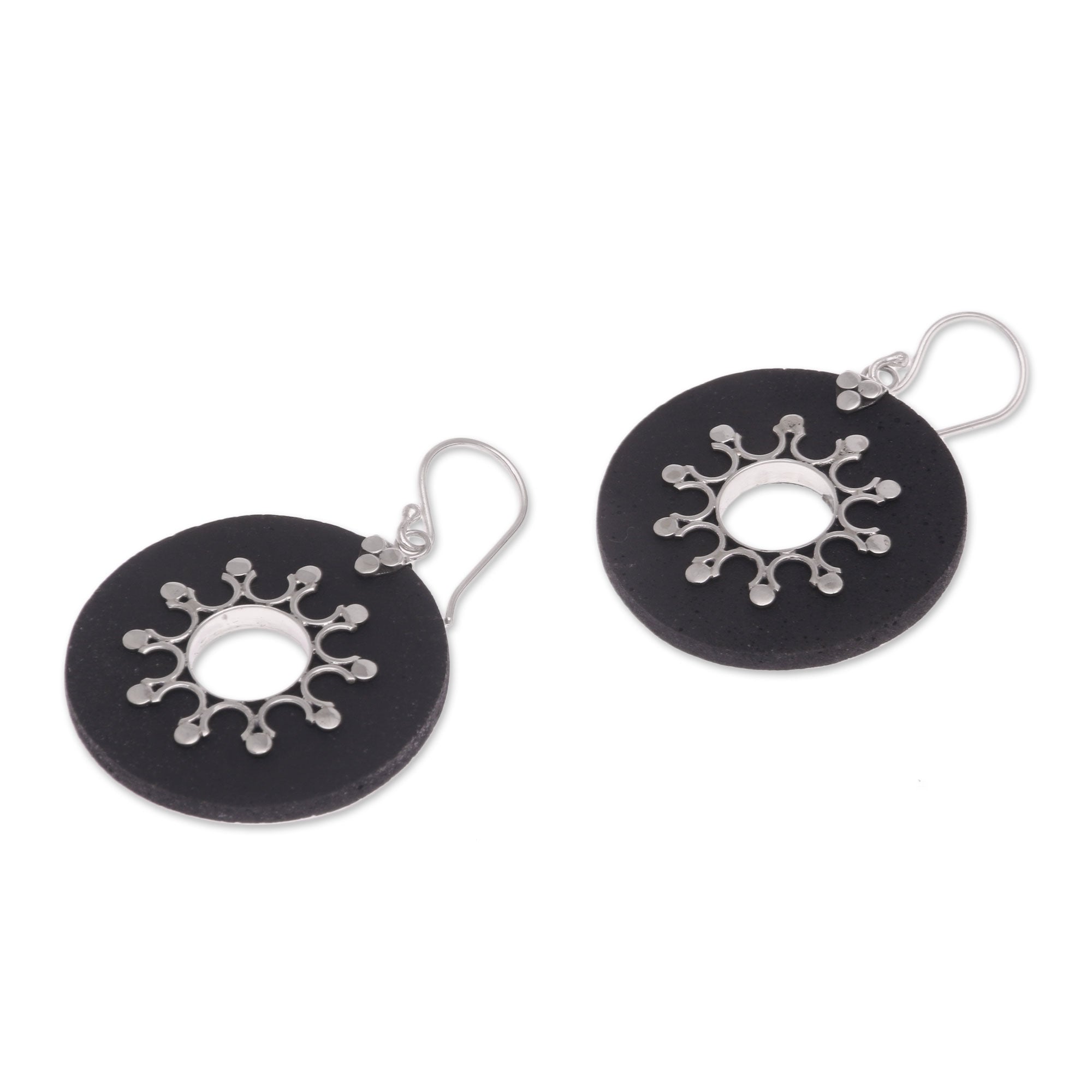 Premium Dark Sun Sterling Silver Lava Stone Dangle Earrings