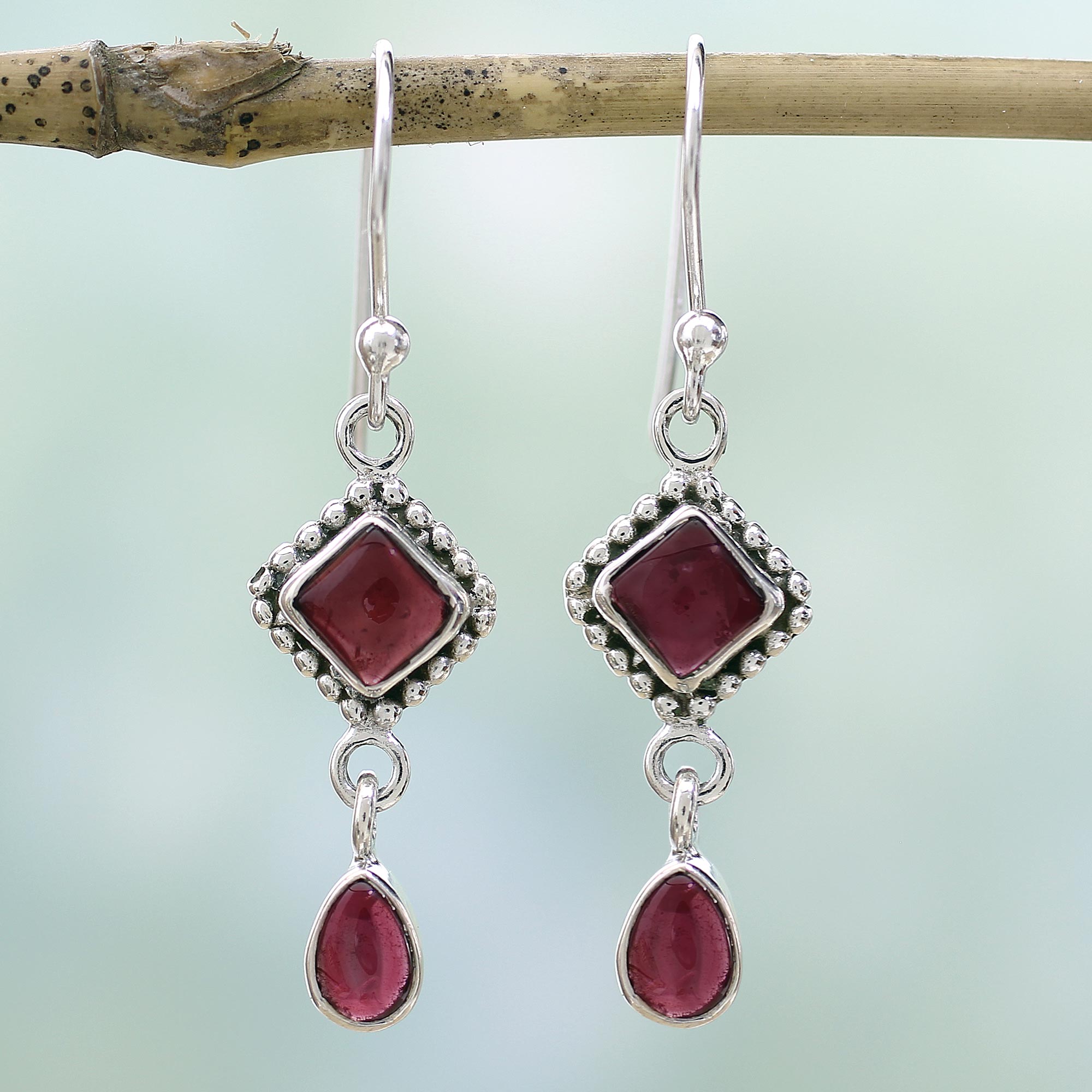 Premium Fire of Love Garnet Earrings - Handcrafted Sterling Silver