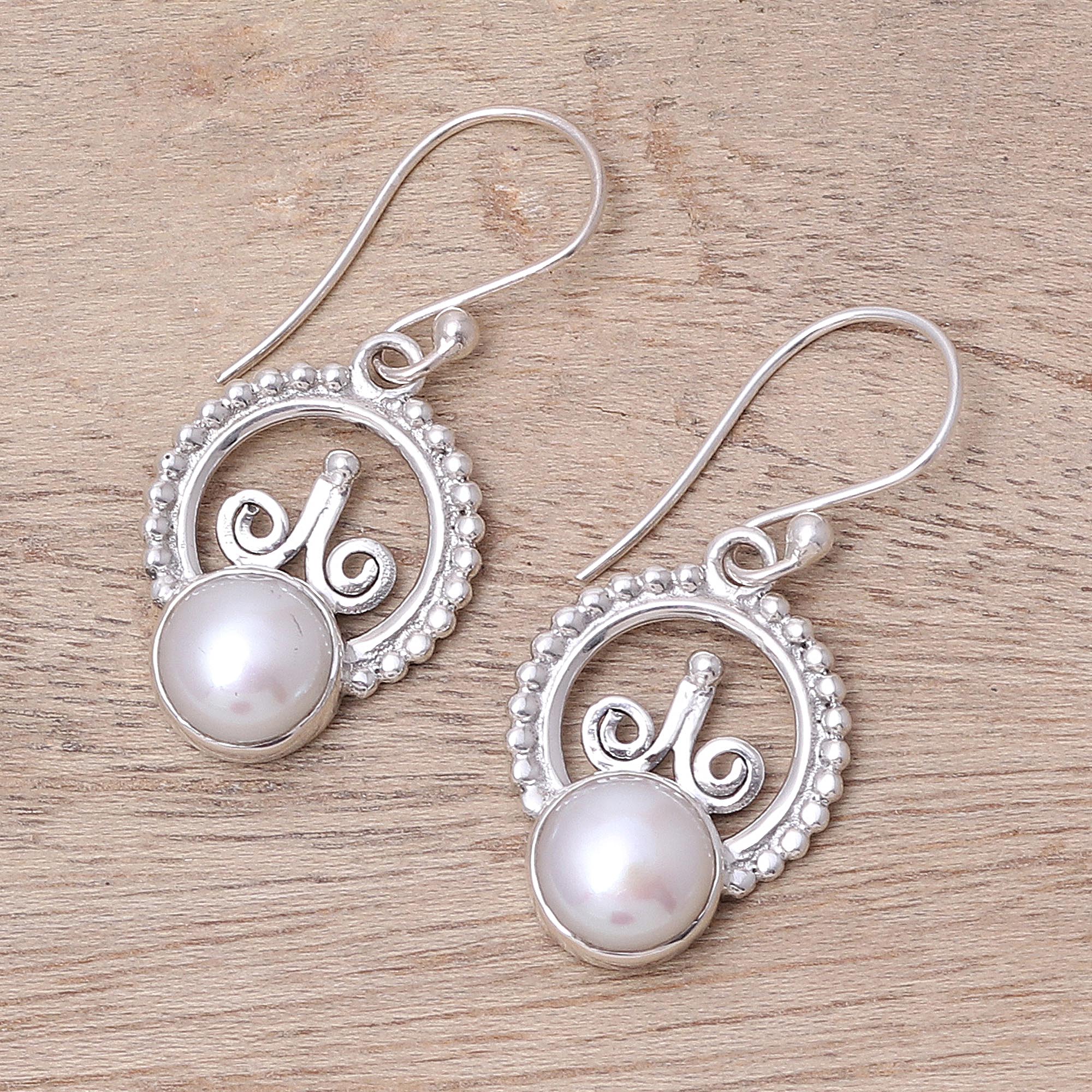 Premium Crowned Pearl Sterling Silver Dangle Earrings – Handcrafted Elegance