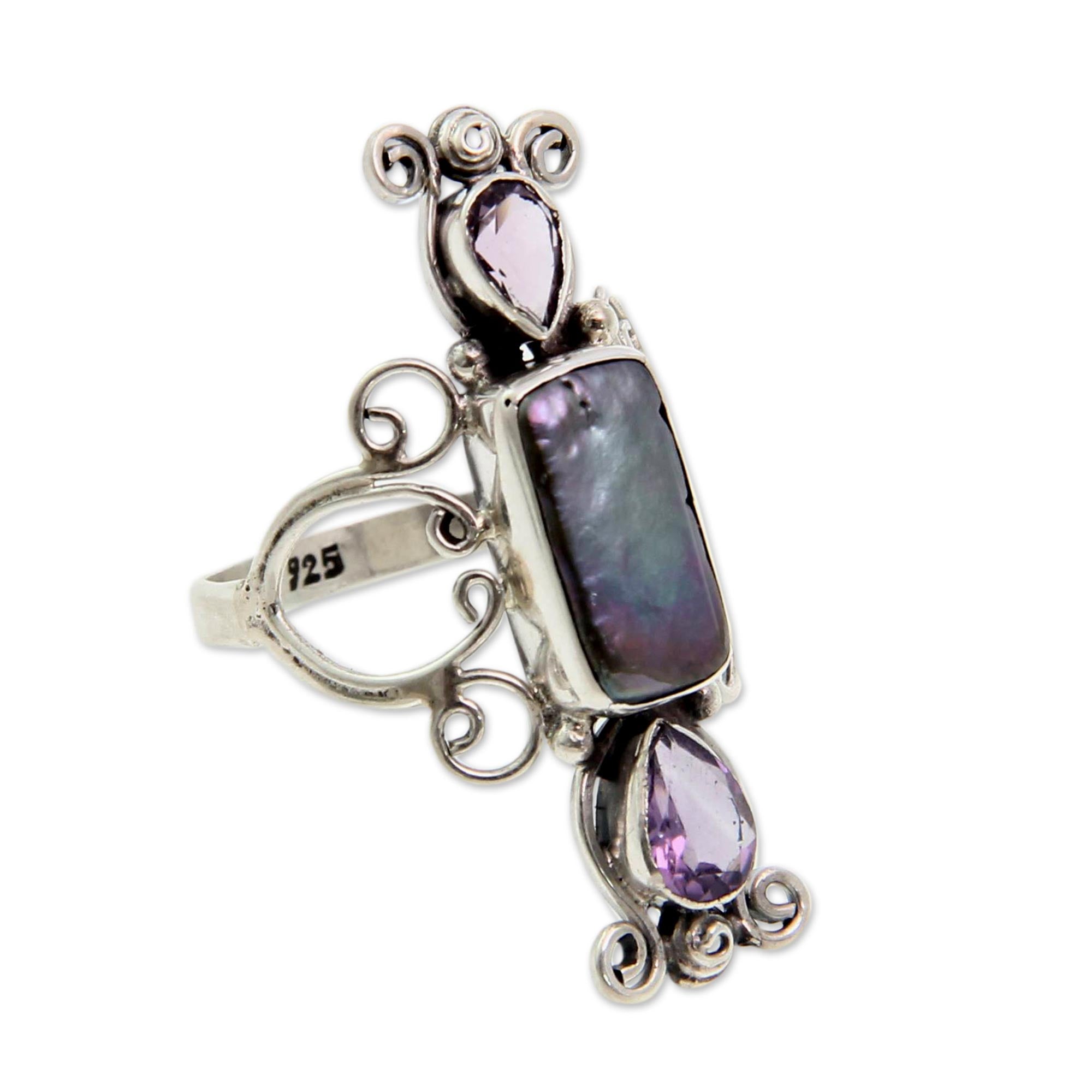 Premium Lavender Myths Pearl & Amethyst Silver Ring