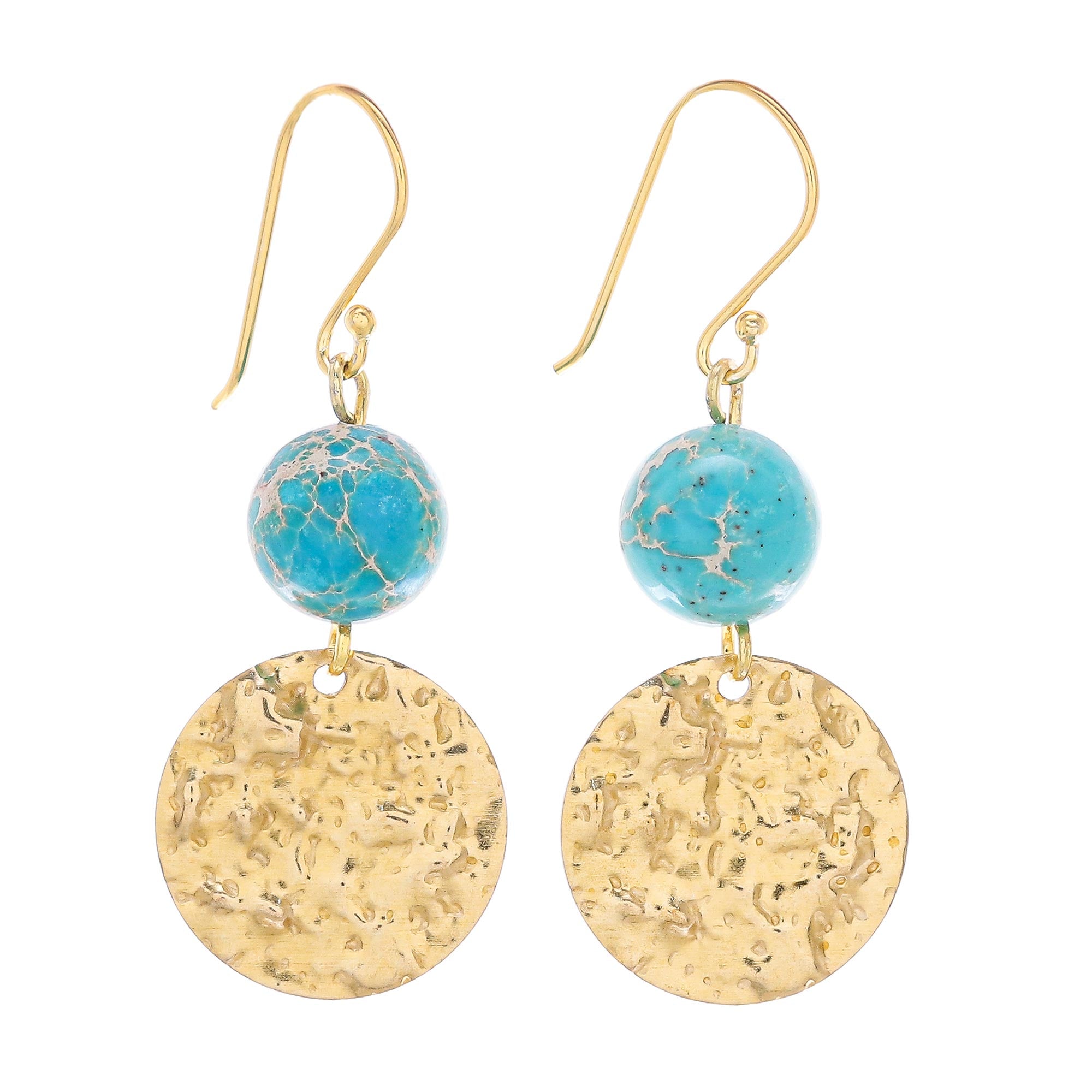 Premium Turquoise & Brass Coin Dangle Earrings - Gold-Plated Elegance