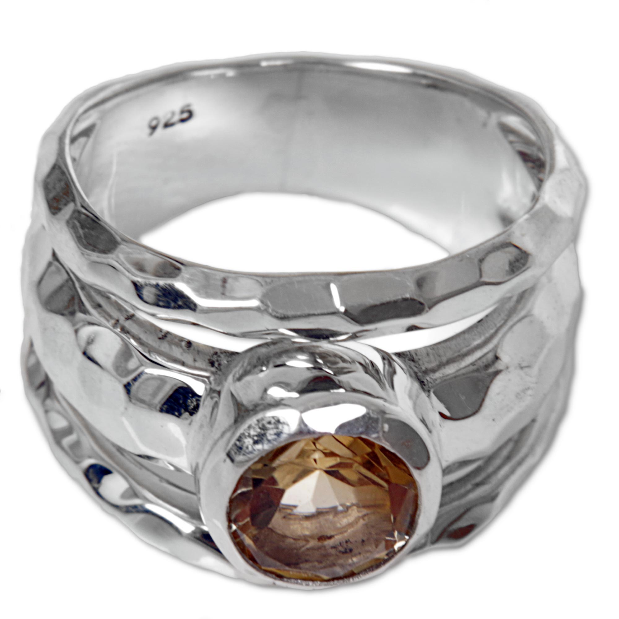 Premium Sterling Silver Citrine Mosaic Ring - Handcrafted in Indonesia