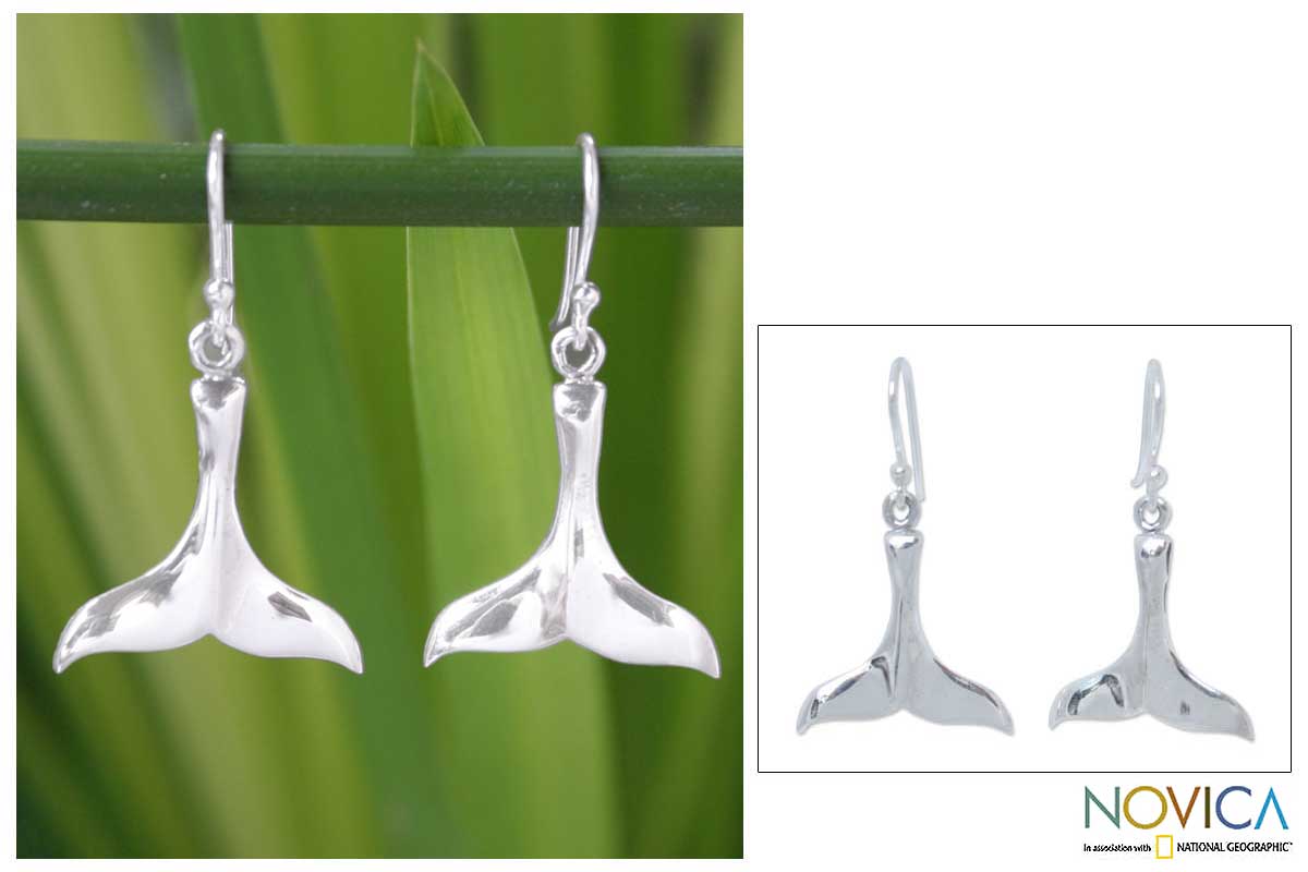 Premium Glistening Whale Silver Dangle Earrings - Handcrafted Elegance