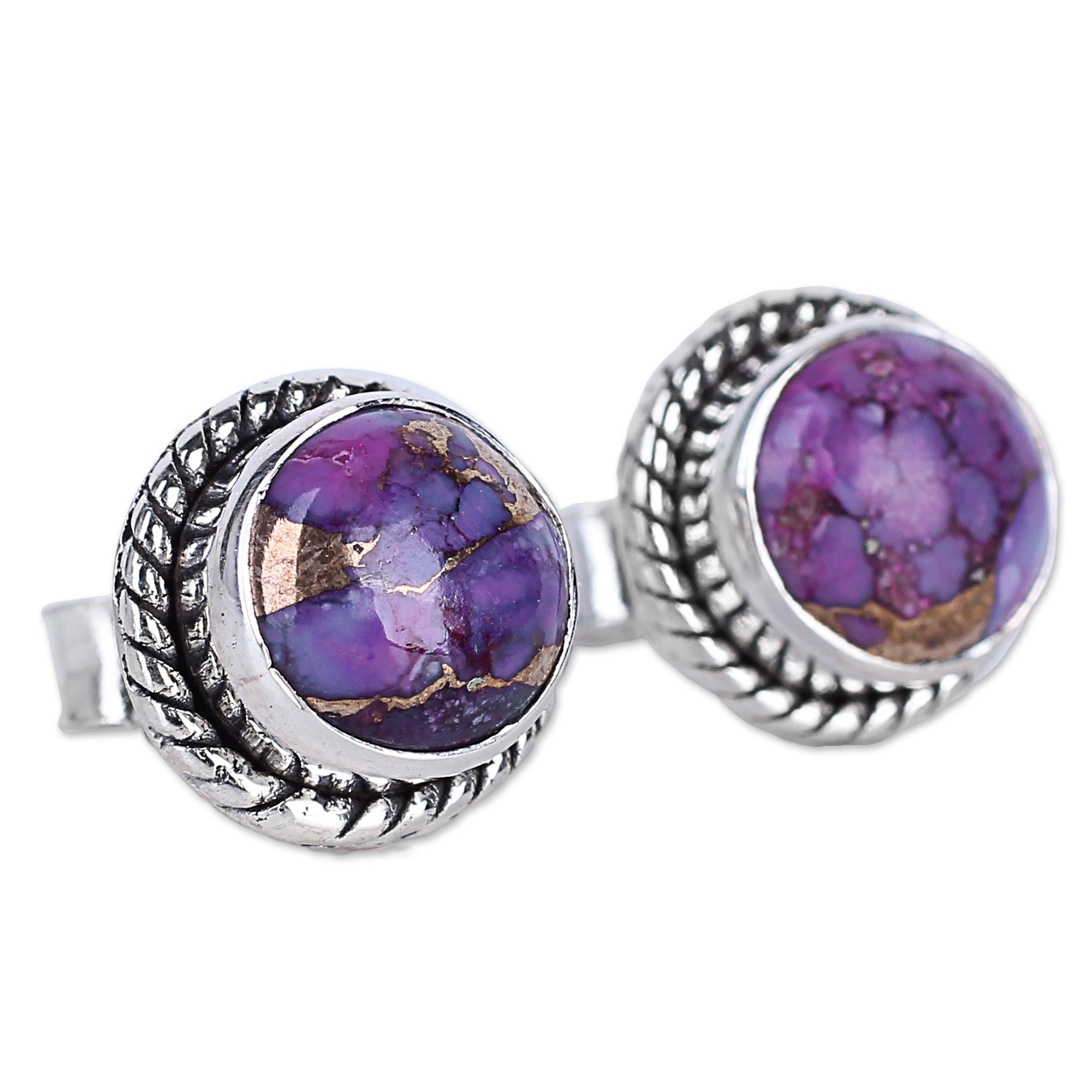 Premium Purple Radiance Turquoise & Silver Stud Earrings