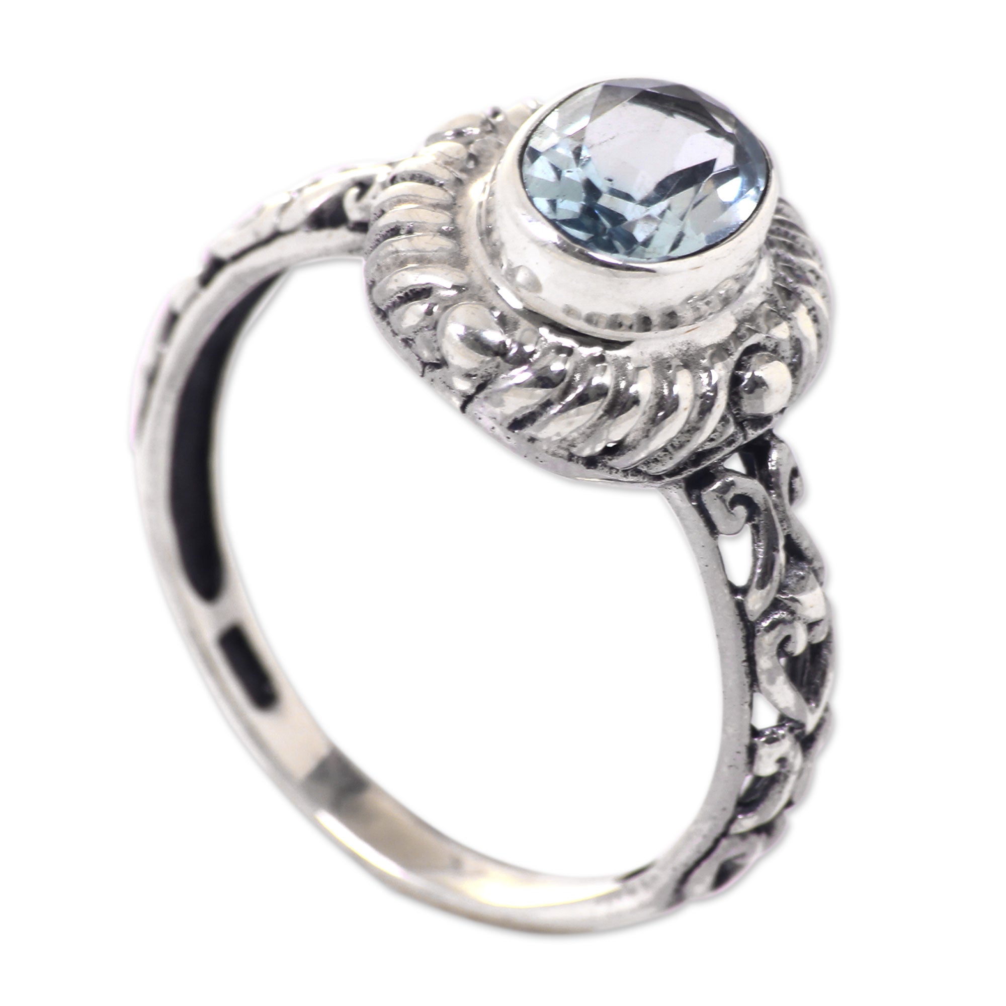 Premium Faceted Blue Topaz Sterling Silver Ring – Balinese Sea Inspired