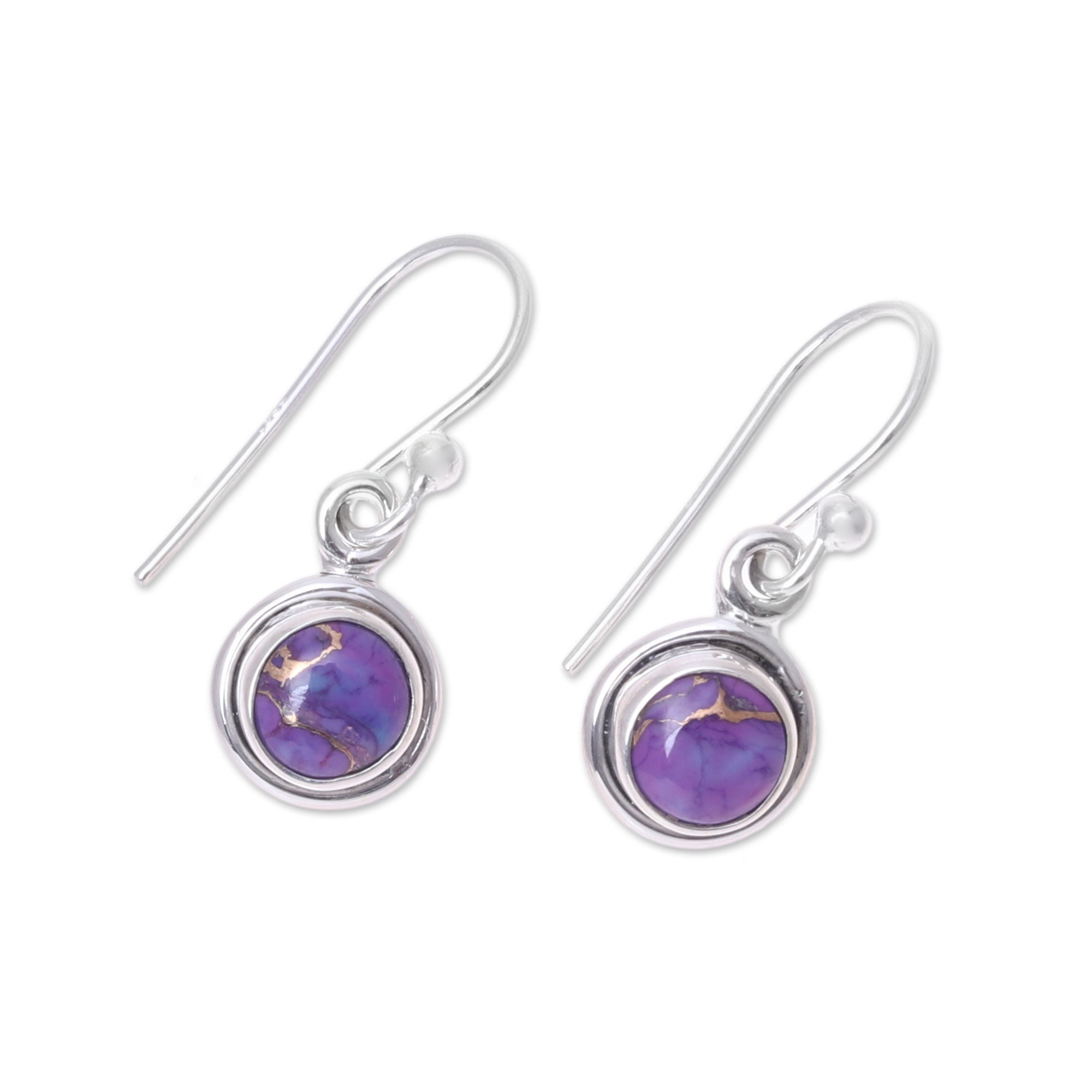 Premium Purple Moon Dangle Earrings in Sterling Silver & Turquoise