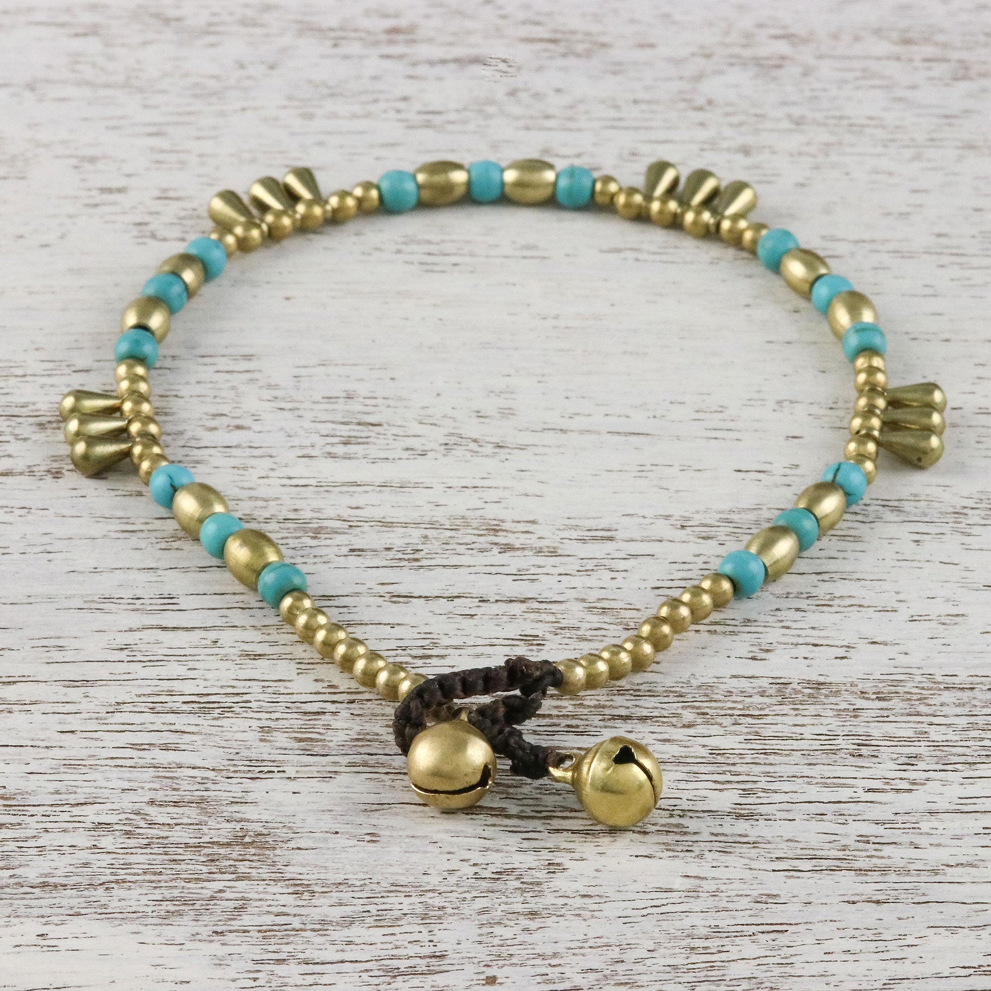 Premium Musical Wanderer Anklet – Handcrafted Calcite & Brass Jewelry from Thailand