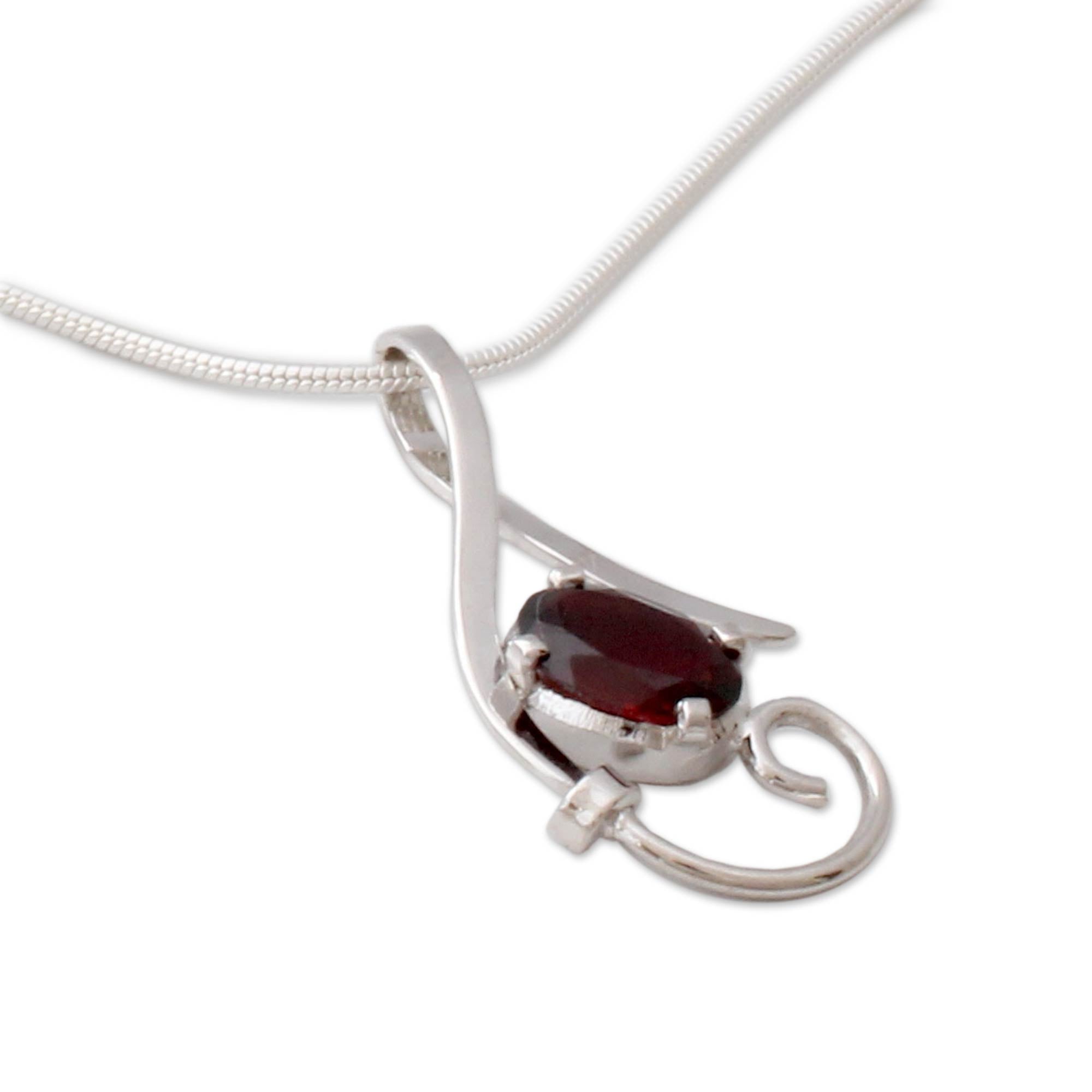 Premium Fire of Romance Garnet Pendant Necklace - Modern Sterling Silver Jewelry