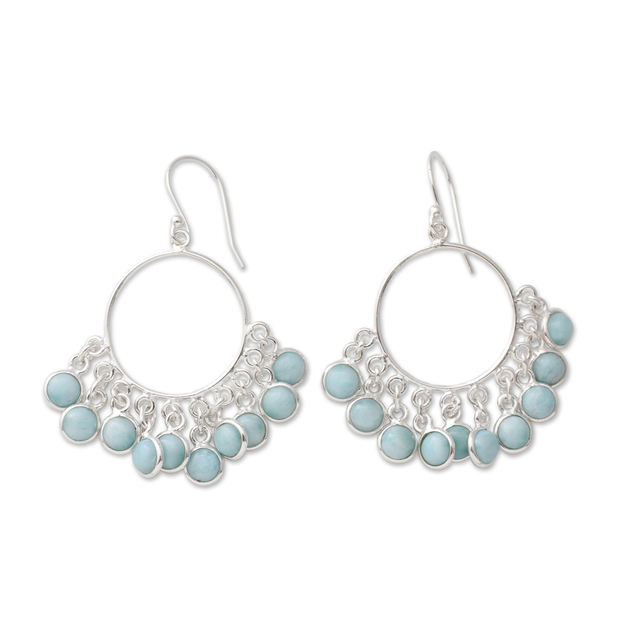 Premium Playful Petals Handmade Larimar Sterling Silver Chandelier Earrings