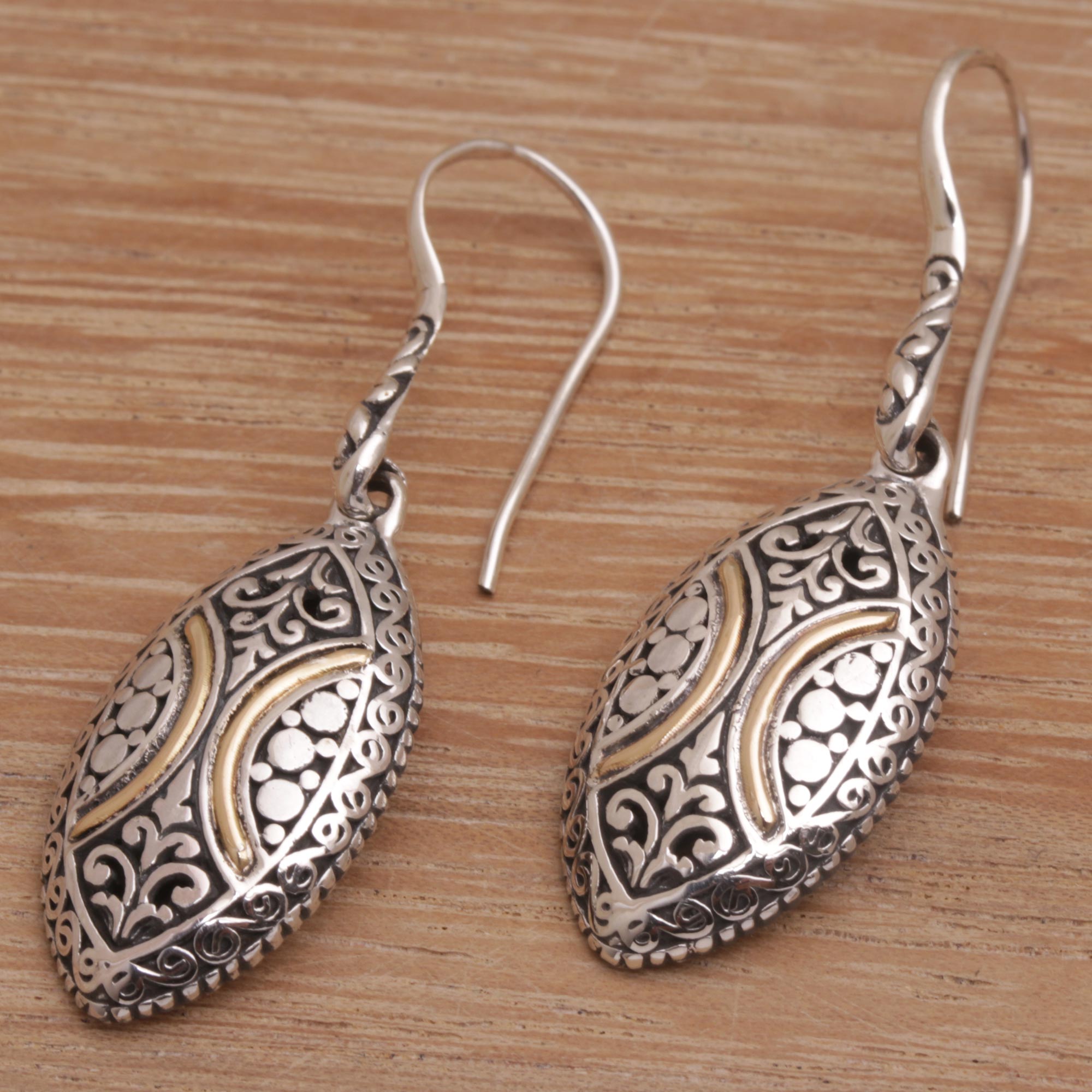 Premium Bali-Inspired 18k Gold Accent Sterling Silver Dangle Earrings