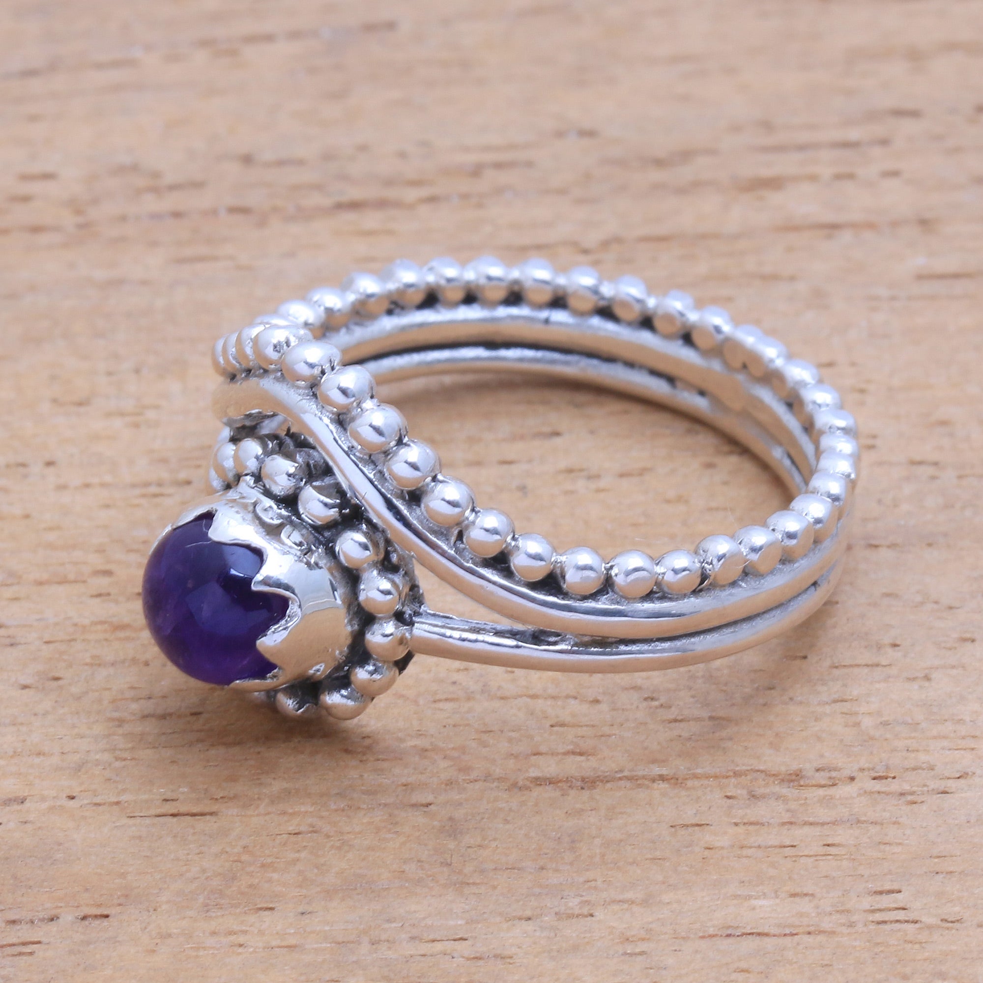 Premium Amethyst Dot Motif Cocktail Ring - Handcrafted in Bali