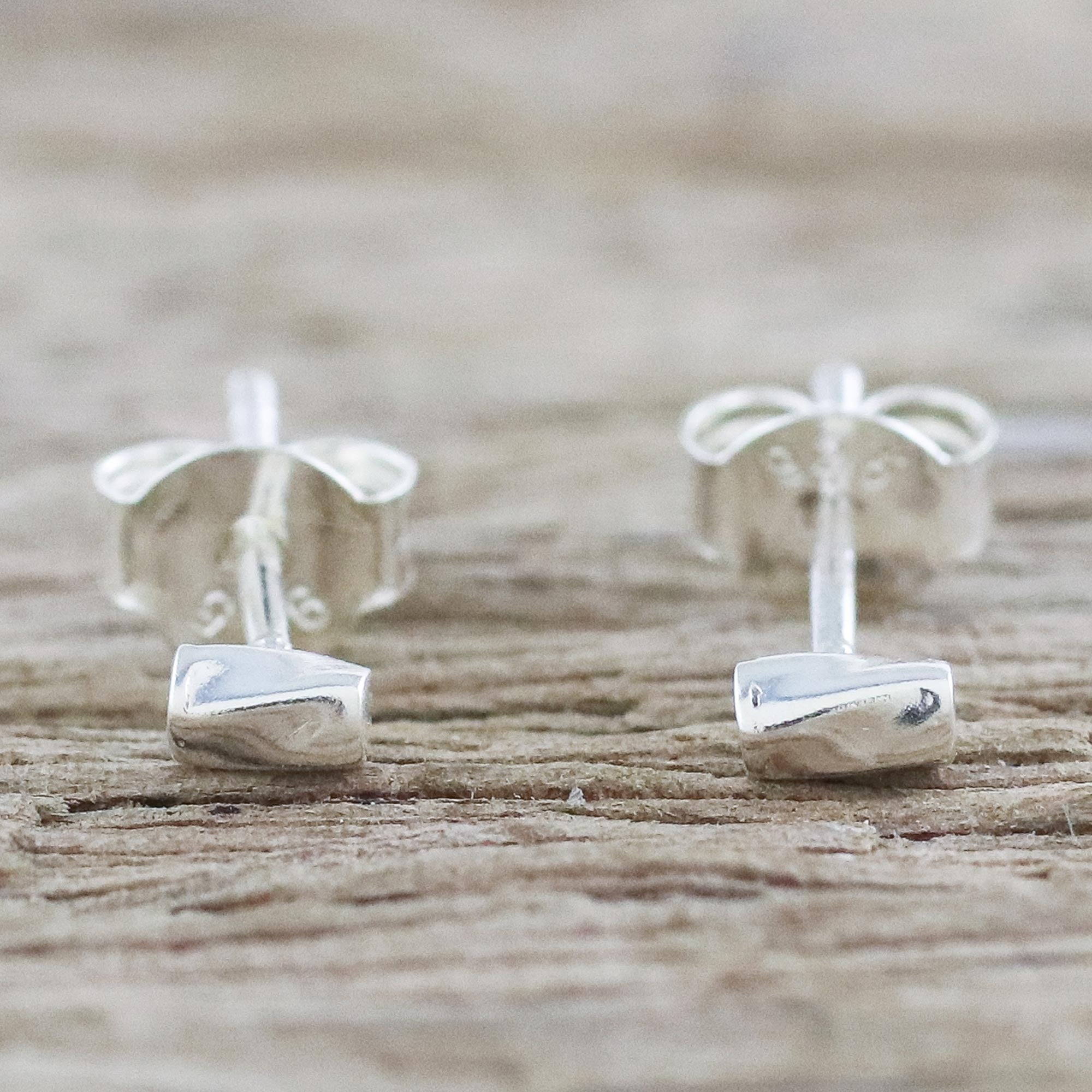 Premium Silver Sparkle Handcrafted Sterling Silver Stud Earrings - Artisan Crafted in Thailand